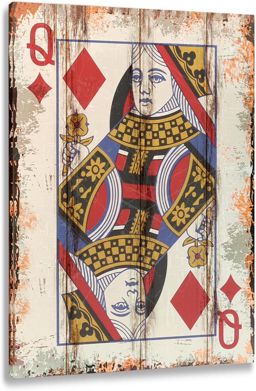 TREEPERI Poker Canvas Wall Art Print Queen of Diamonds Game Room Wall Art Print Wall Decor Prints Poster With Framed Wooden Frame