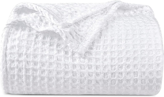 PHF Ultra Soft Waffle Weave Blanket King Size 104"x 90"- Washed Lightweight Breathable Cozy Woven Blanket for Bed - Aesthetic Decor for Couch Bedding Sofa Home Car - White