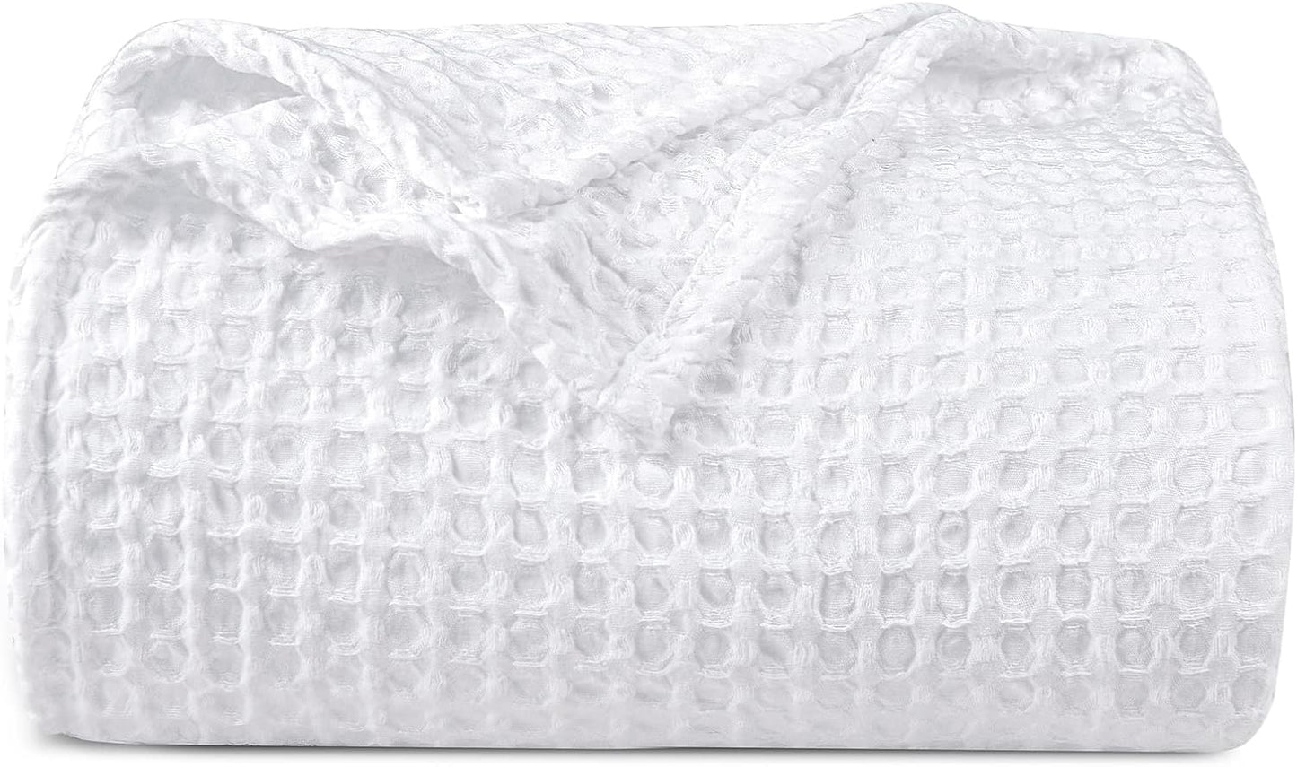 PHF Ultra Soft Waffle Weave Blanket Queen Size 90"x 90"- Washed Lightweight Breathable Cozy Woven Blanket for Bed - Aesthetic Decor for Couch Bedding Sofa Home Car - White