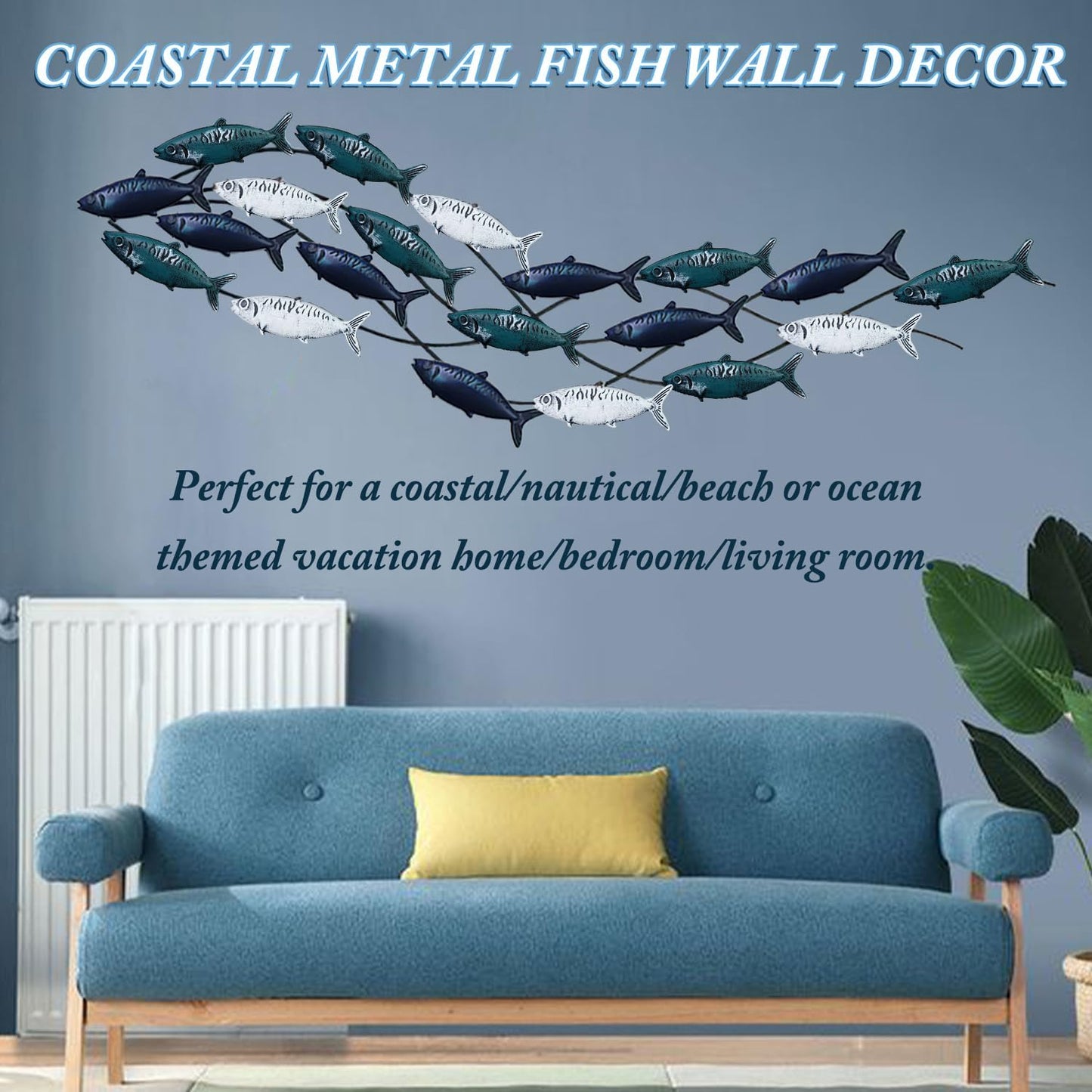 Metal Fish Wall Art, Large Fish Wall Decor for Living Room Bedroom, School of Fish Wall Art Decor, Large Fish Wall Sculpture, Coastal Nautical Ocean Wall Decoration Home Decor (A 59 inch x 16 inch)