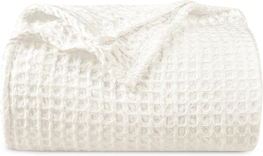 PHF Ultra Soft Waffle Weave Blanket Queen Size 90"x 90"- Washed Lightweight Breathable Cozy Woven Blanket for Bed - Aesthetic Decor for Couch Bedding Sofa Home Car - Coconut White