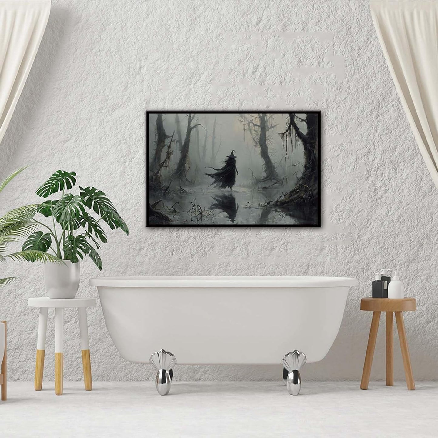 JFHCQJPK Vintage rustic swamp witch poster dark moody wall art gothic horror season halloween print for home decor retro dark moody painting16x24in Metal blackFramed