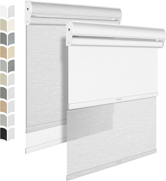 BERISSA Cordless Dual Roller Shades with Cassette Valance,Double Window Shades Blackout and Light Filtering Shades,Day and Night Roller Shades for Home Office Door.Striped Jacquard White.77 W x 44" H