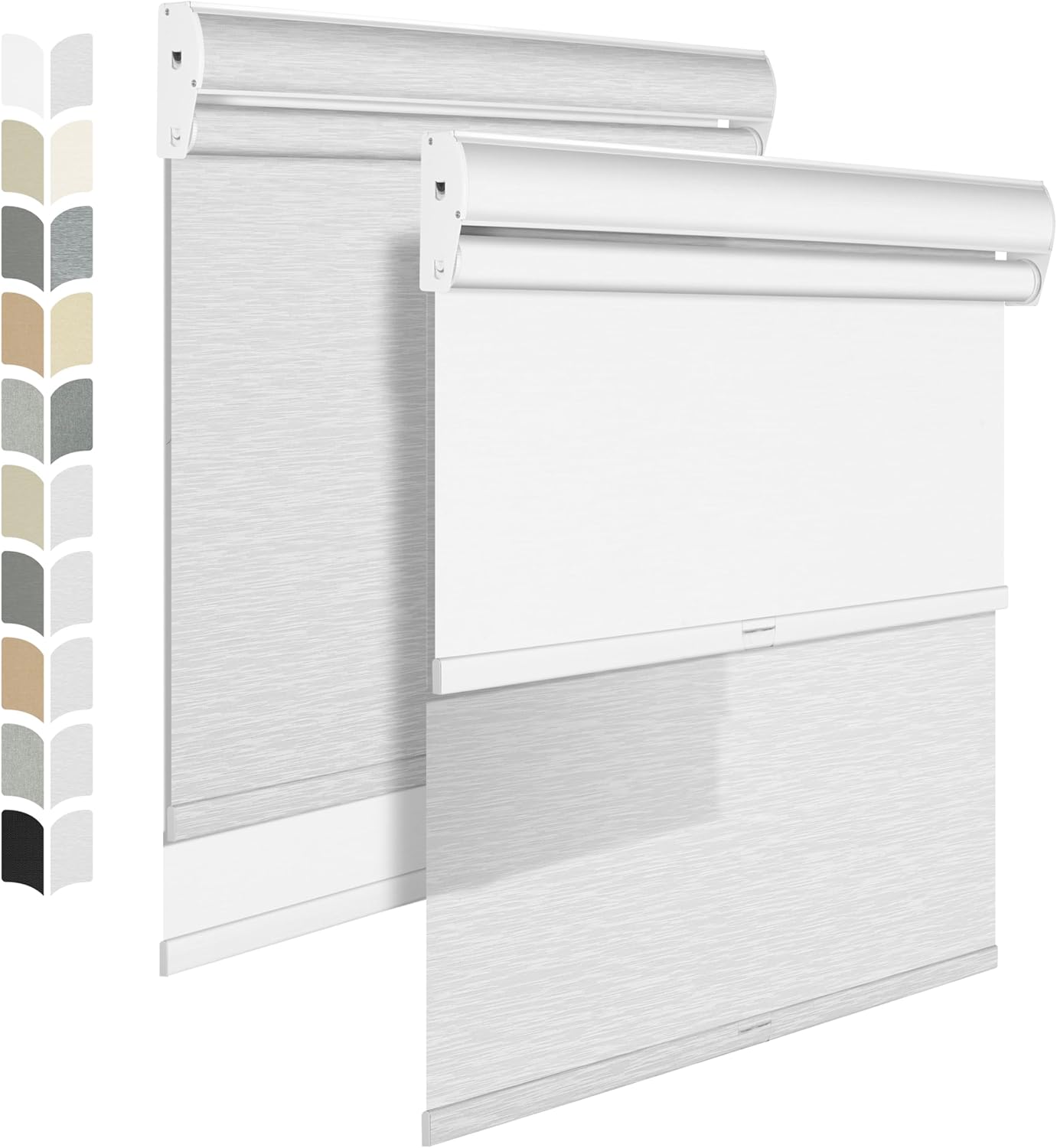 BERISSA Cordless Dual Roller Shades with Cassette Valance, Double Window Shades Blackout and Light Filtering, Day and Night for Home Office Door. Striped Jacquard White. 43 W x 72" H