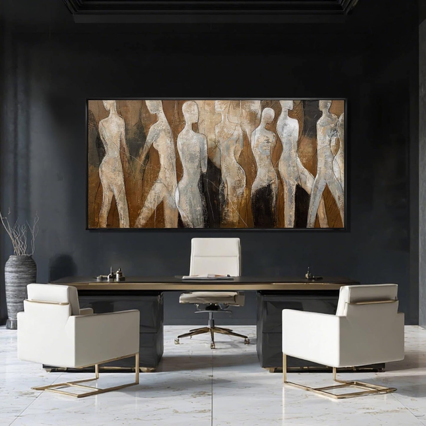 CHUDANHAO White and Brown Wall Art Graffiti Home Wall Decor Abstract Wall Pictures 24"x48" Decorations for Bedroom Dining Room Posters