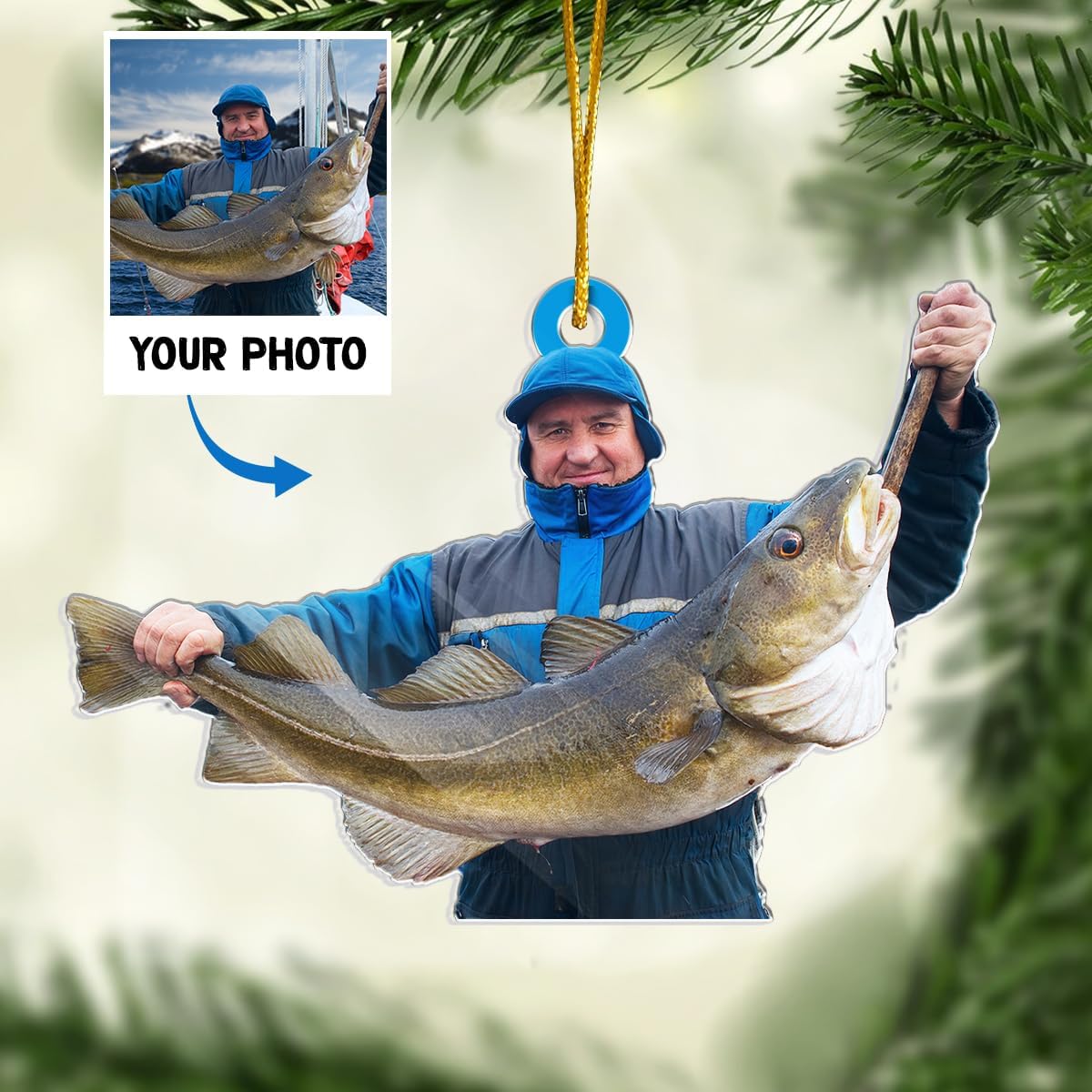 Pawfect House Fishing Christmas Ornaments 2025, Personalized Photo Fishing Gifts for Dad, Brother, Parents, Christmas, Thanksgiving Gifts for Fisherman, Acrylic Christmas Tree Decorations