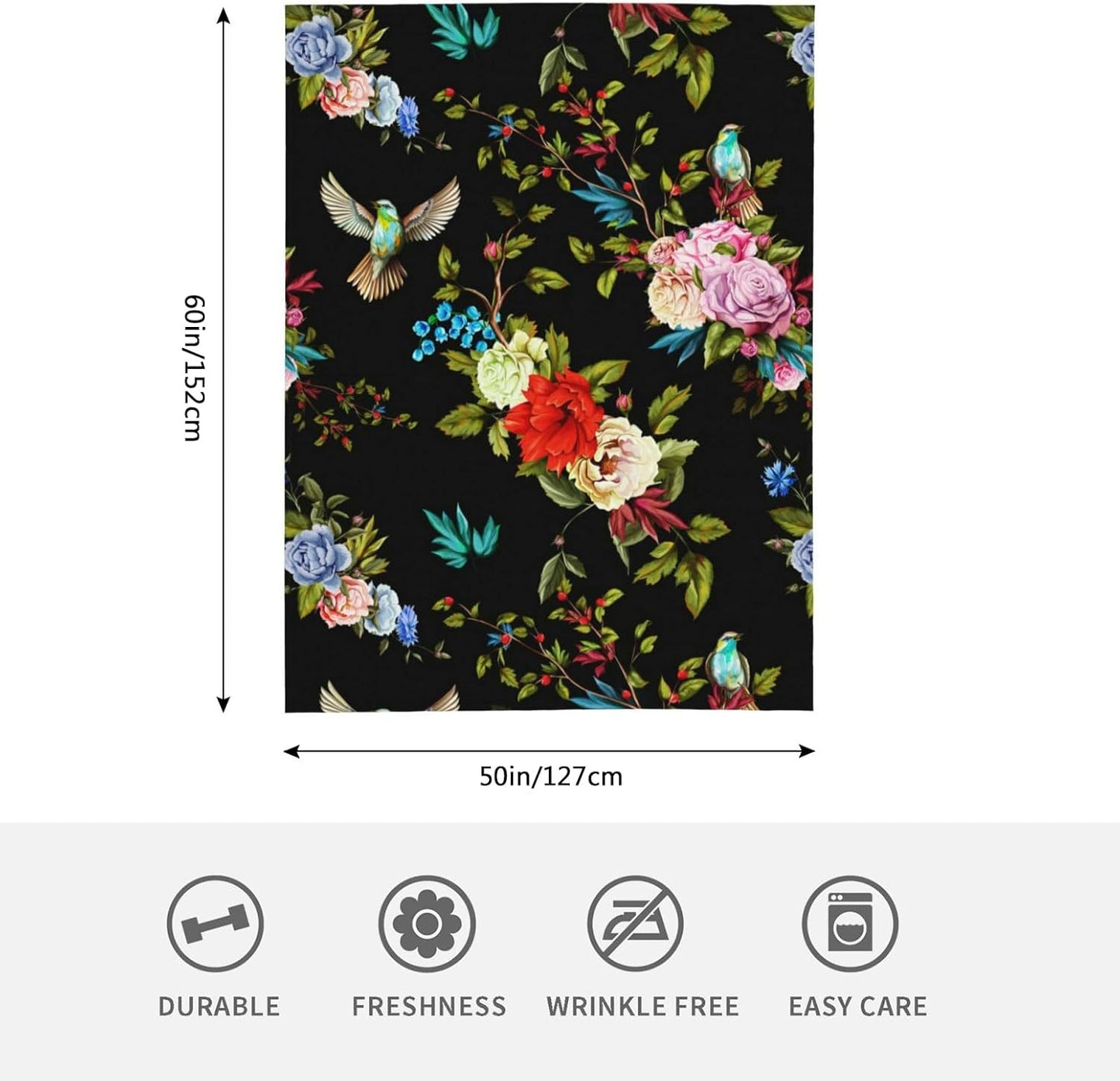 HGOD DESIGNS Wild Flowers Blanket for Women, Lightweight Soft Fleece Flannel Throw Blanket Peony Roses Sofa Couch Living Room 50x60 Inch