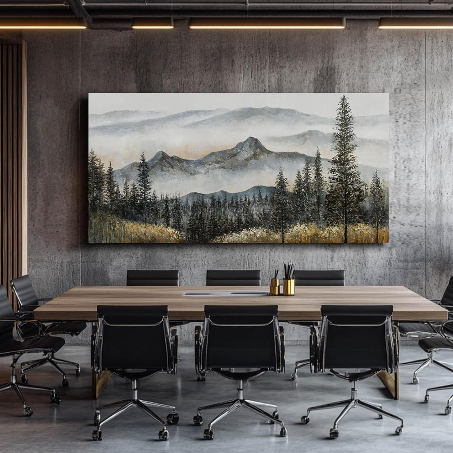 Foggy forest Wall Decor,Framed Canvas Wall Art, Large Artwork Green Mountain Pictures Boho Pine Tree Wall Painting Mountains Landscape Art for Home Living Room Office 29"x58"