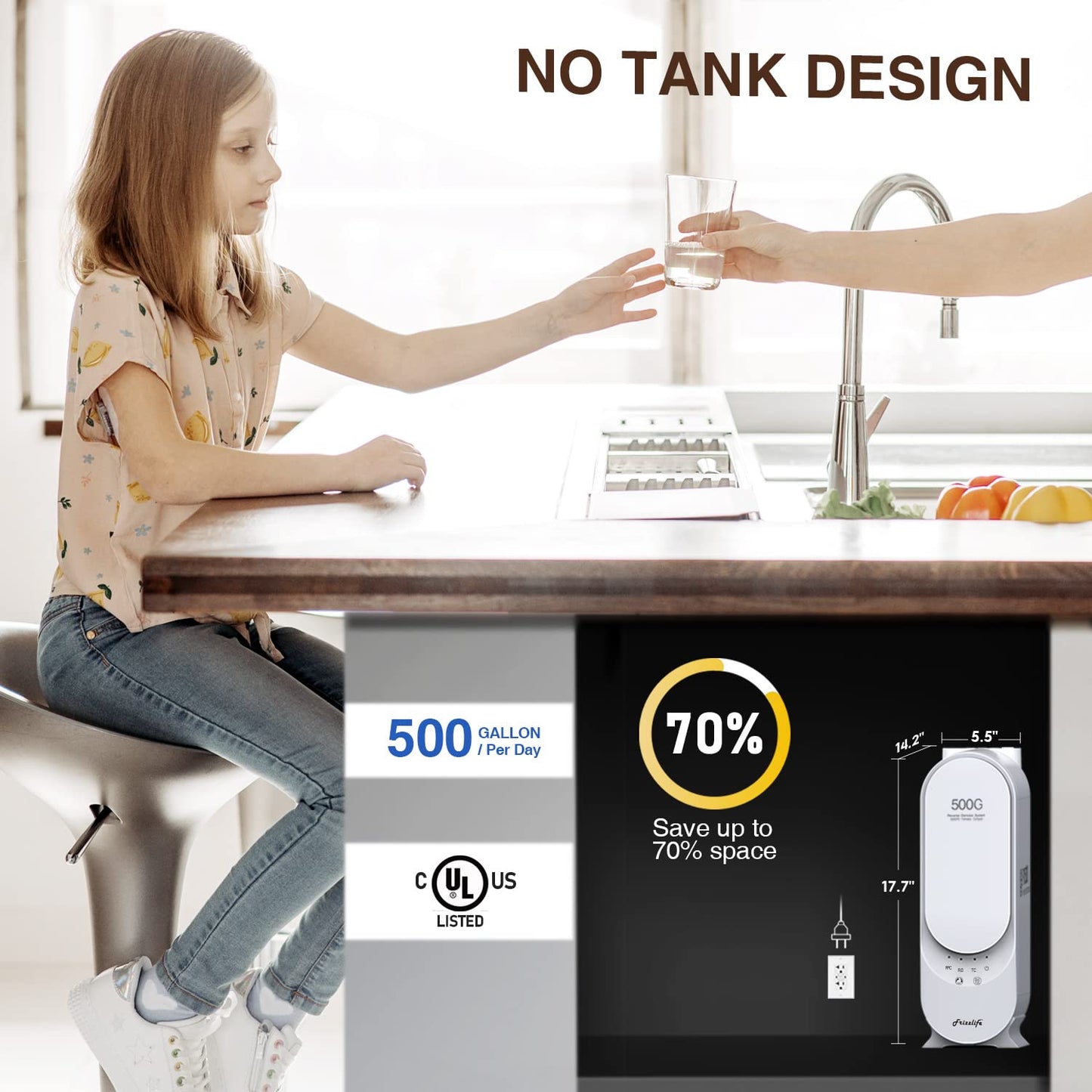 Frizzlife PX500-A Under Sink Tankless Reverse Osmosis Water Filtration System, 500 Gallons Per Day, Remineralizes Water, Easy DIY Installation, Low Maintenance