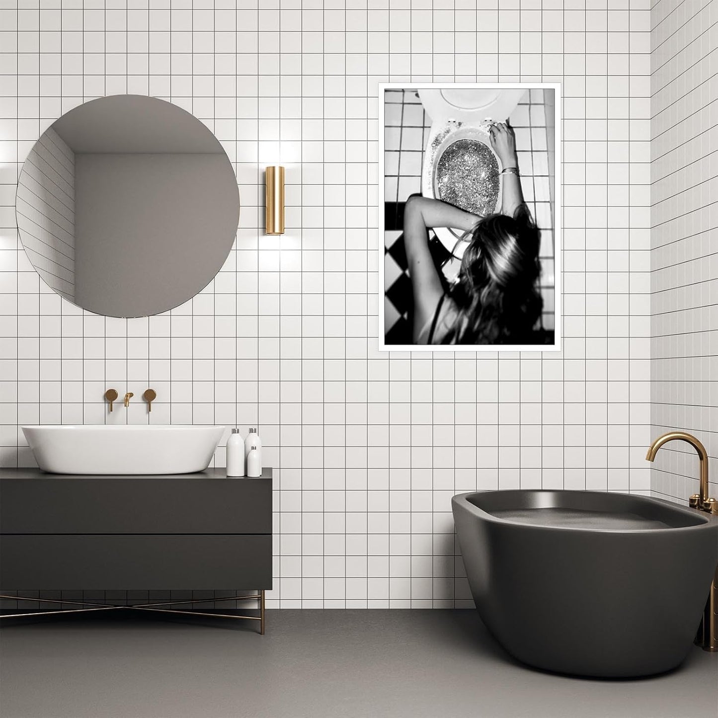 Liyark Funny Bathroom Wall Art Black and White posters Bar Disco Party prints painting Girls Bathroom Canvas wall art Funky aesthetics Teen Girl Bedroom wall decor for 24x36in Unframed