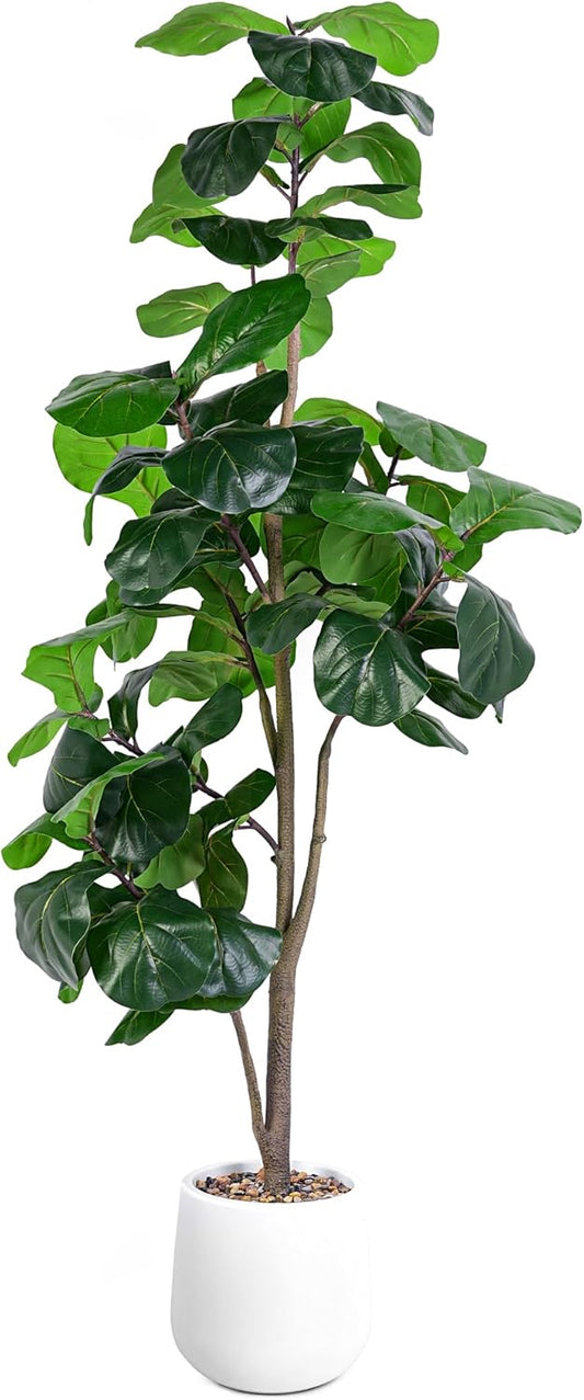 Artificial Fiddle Leaf Tree, 6ft Faux Plant Fake Ficus Lyrata Trees with White Planter, Artificial Fig Trees Floor Plants for House Office Living Room Indoor Home Decor, Housewarming Gift