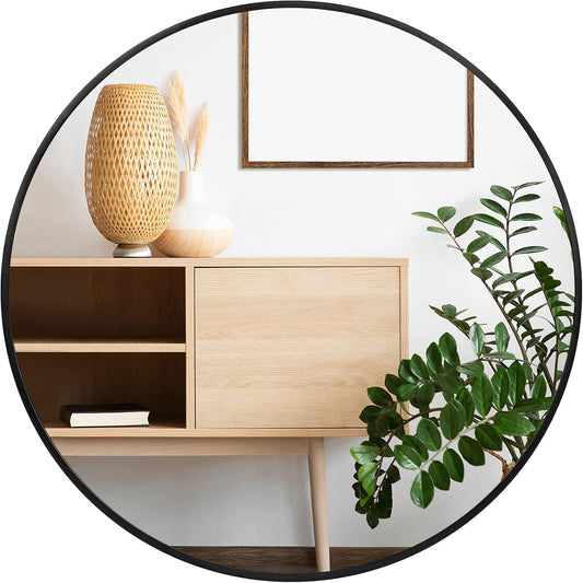 Fabuday Black Round Mirror for Wall 24 inch - Circle Mirror for Bathroom, Entryway, Living Room, Hallway, Vanity Decor, Big Matte Metal Frame Mirror