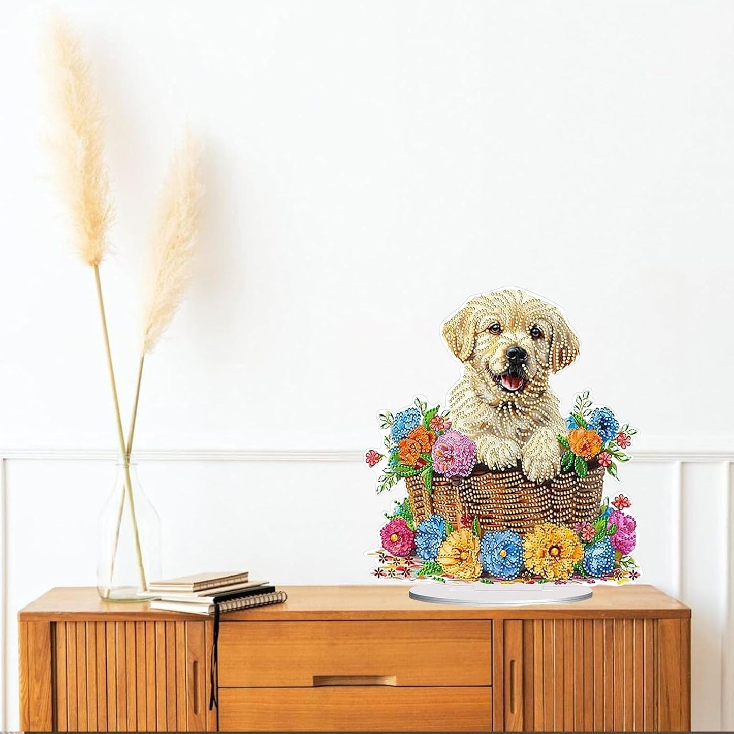 Diamond Painting Kits for Adults Beginners, 5D Full Drill Dog Crystal Art Desktop Ornament, DIY Single Sided Home Office Desk Decor, Creative Craft Gift Set with Tools