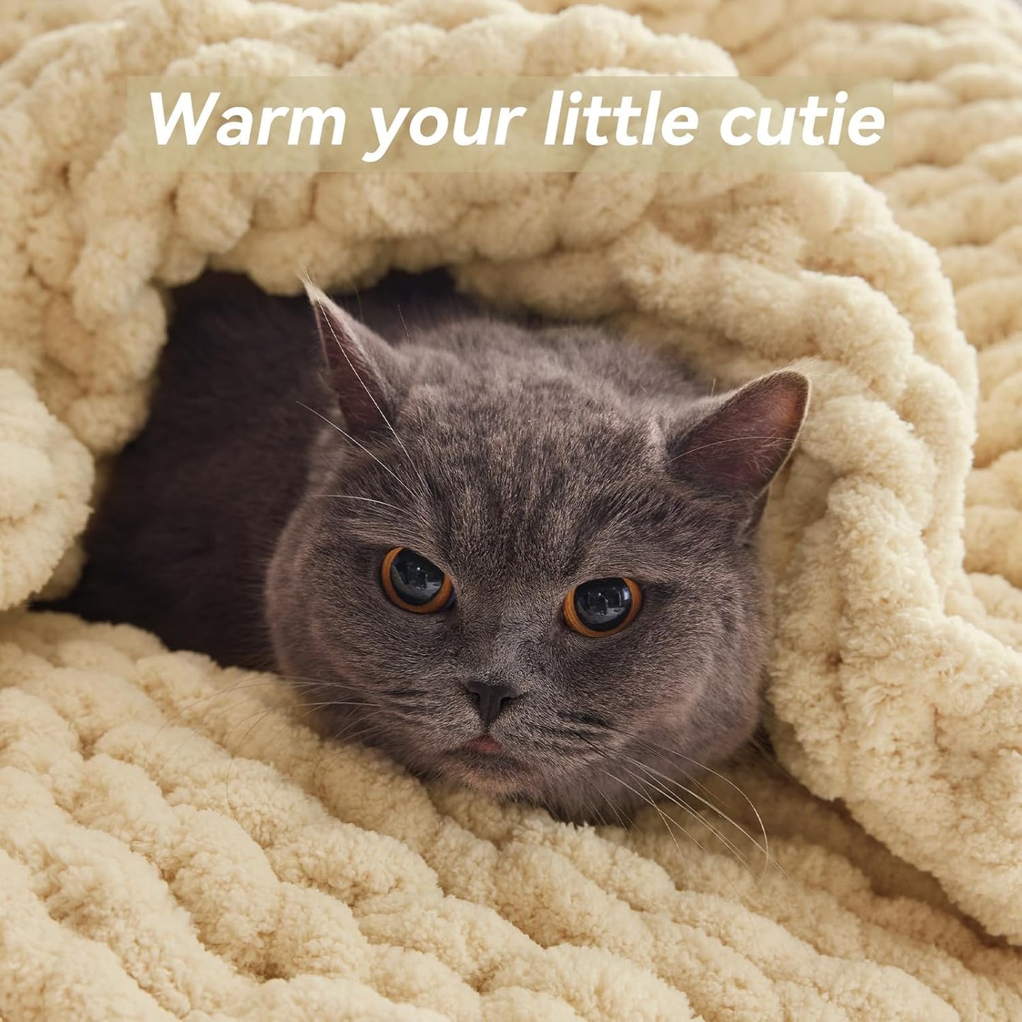 Chunky Knit Throw Blanket, 30''*40'' Knitted Throw Chenille Yarn for Bed Couch, Handmade Oatmeal Crochet Big Thick Blanket, Machine Washable Cute Comfy Blanket for Home Decor