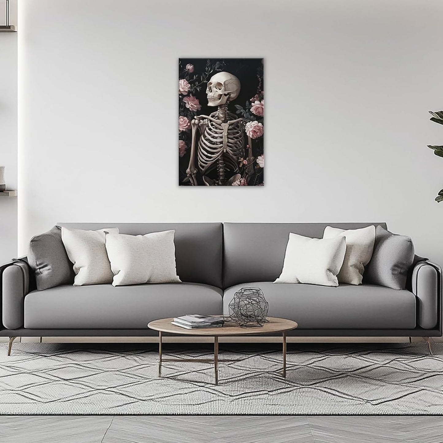 OAAPITI Skull Floral Wall Art Vintage Skeleton Portrait Canvas Print Dark Gothic Skull Art for Living Room Bedroom Home Wall Decor Ready to Hang(Artwork-10,20"x30")