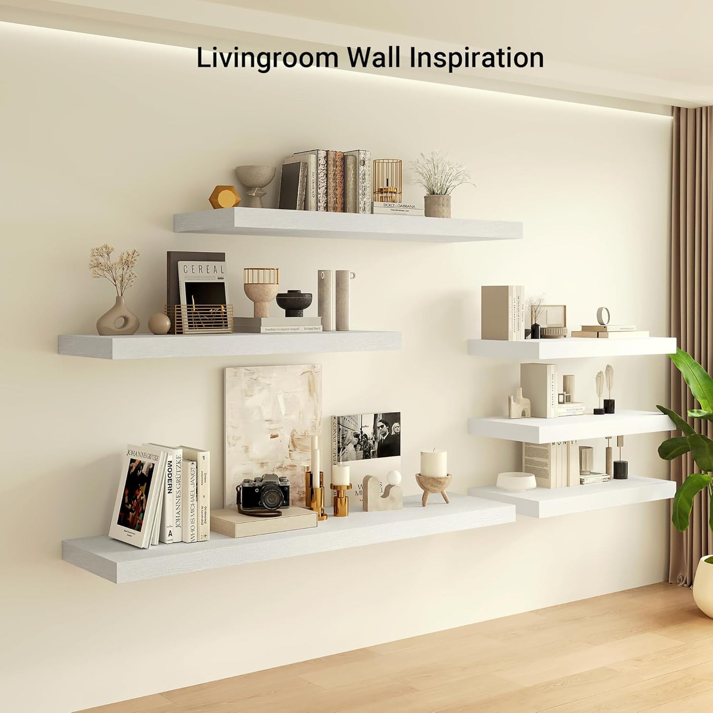 Heimlove 12" Deep Floating Shelves, 36 x 12 Inch Wall Mounted Long Floating Shelf with Invisible Brackets, for Home Decor, Bedroom, Kitchen, Living Room, Bathroom - 1 Pack, White