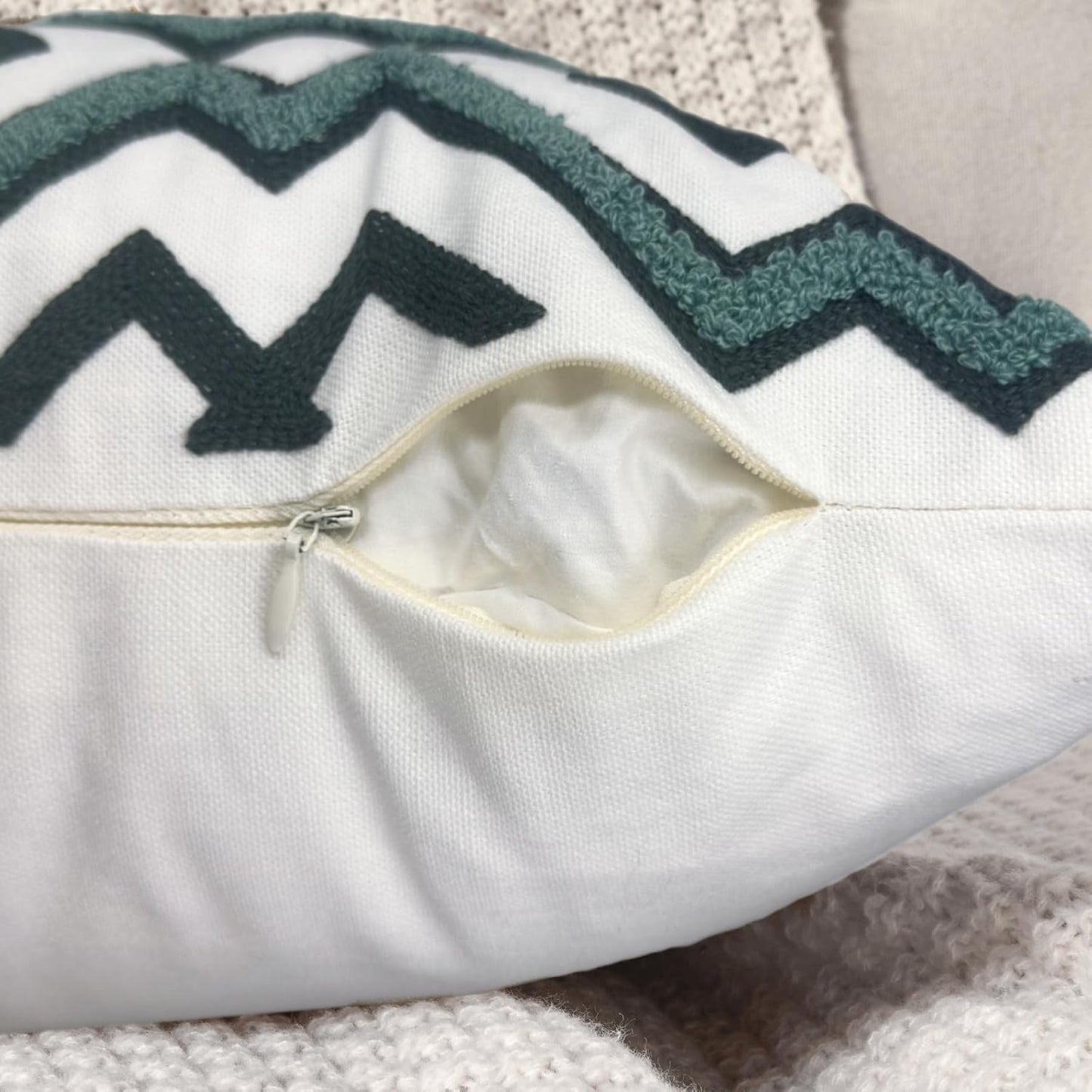 Alysheer Embroidered Lumbar Decorative Throw Pillow Cover 12"x 20", Classic Boho Geometric Embroidery Pattern Cotton Rectangular Cushion Case for Sofa Couch Living Room Bedroom (Navy Aqua)