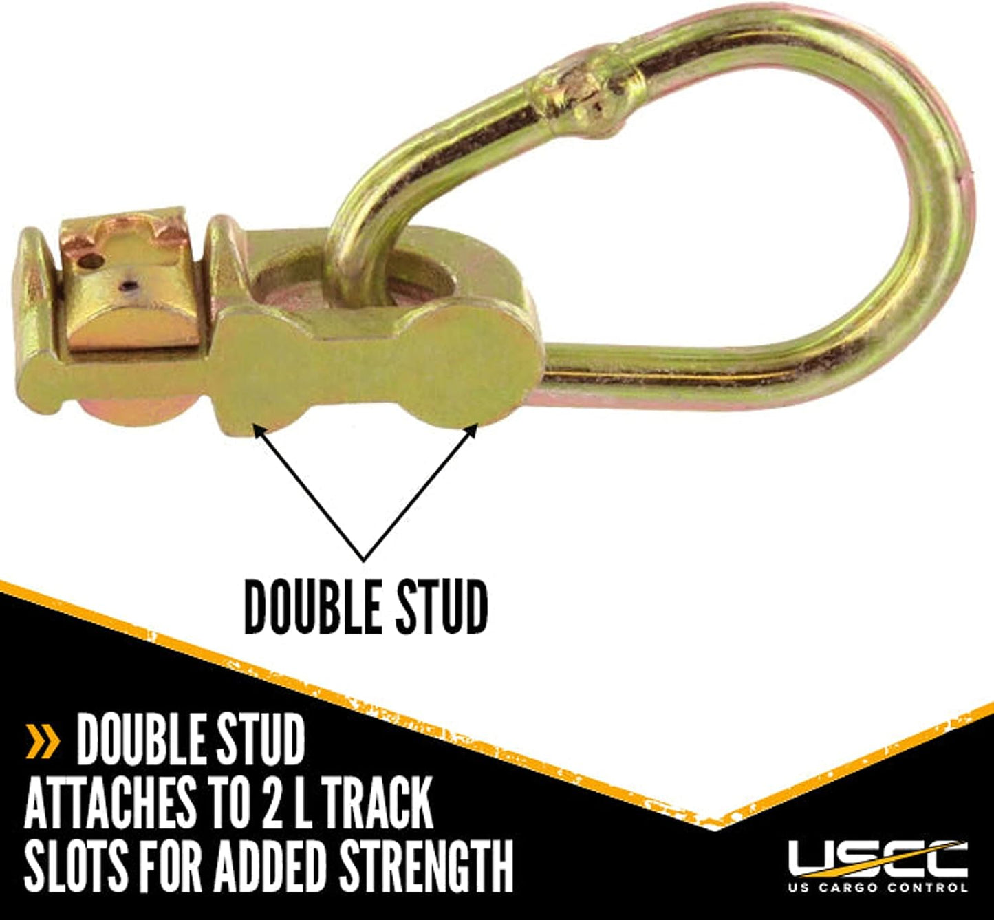 US Cargo Control Double Stud L Track Fittings with Pear Link (100-Pack), 5,000 Pounds Break Strength, Use with L Track Rails in Truck Bed or Trailer, Automatic Locking with Spring Release