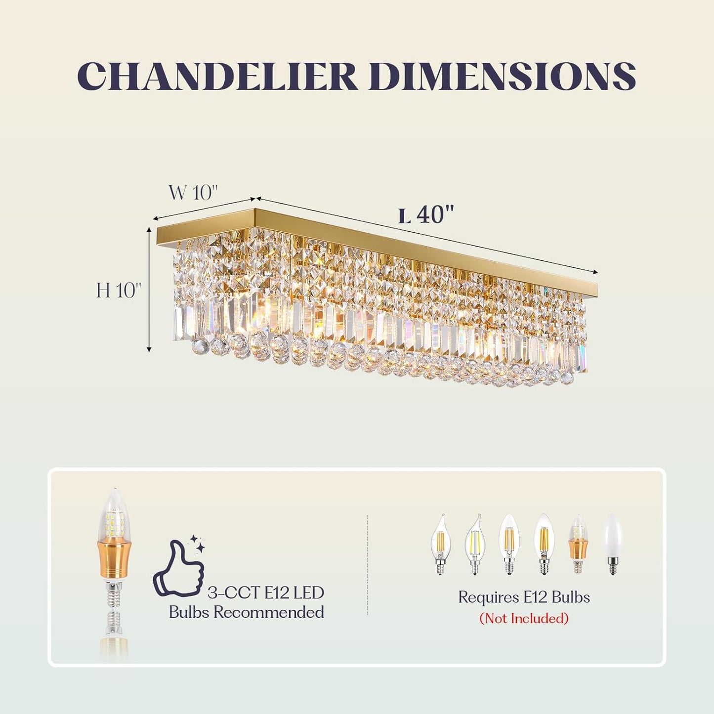 Rectangle Chandelier 8-Light Crystal Chandeliers, Modern Dining Room Light Fixture Luxury Gold Rectangular Flush Mount Chandelier Ceiling Light for Dining Room Living Room Kitchen Island Bar L40 Inch