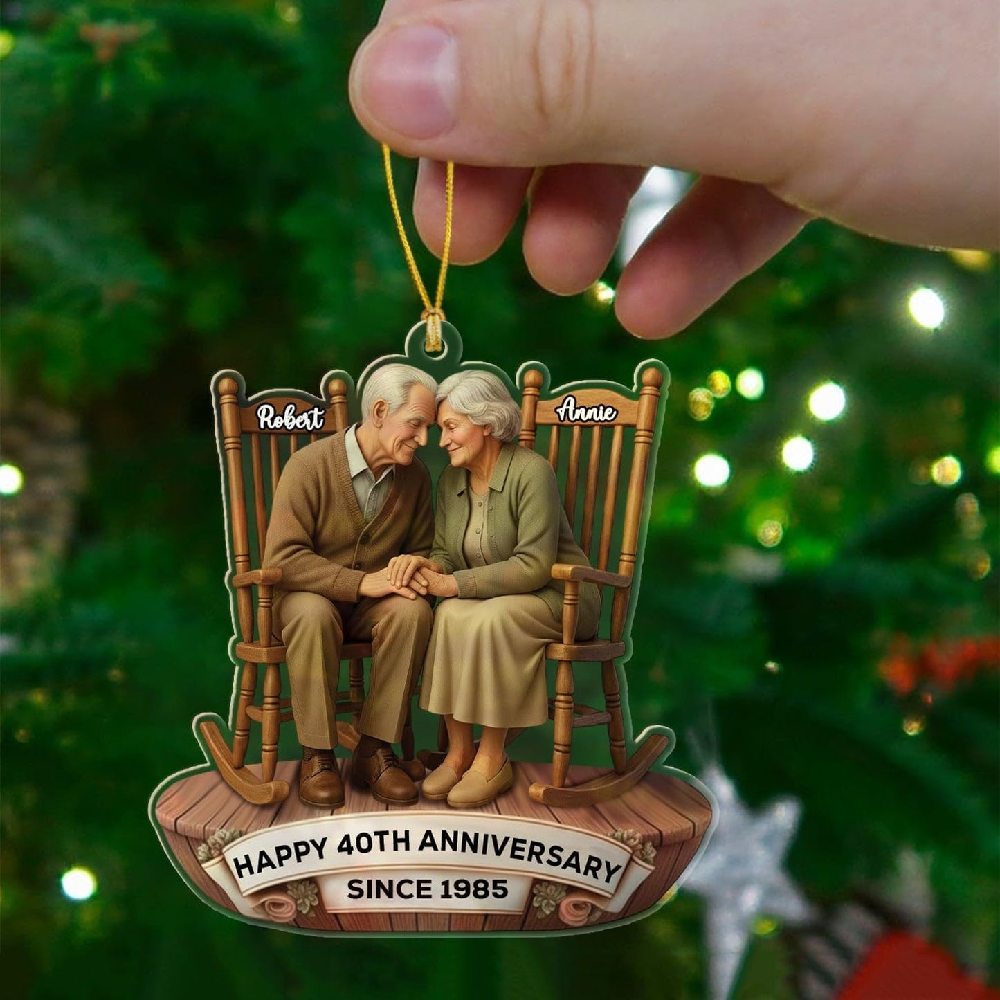 Customized 40th Wedding Anniversary Christmas Ornament 2025, Happy 40th Anniversary Shaped Xmas Ornament Gift for Mr & Mrs Dad Mom Grandparents, Personalized Text & Names Mr & Mrs Together Ornaments