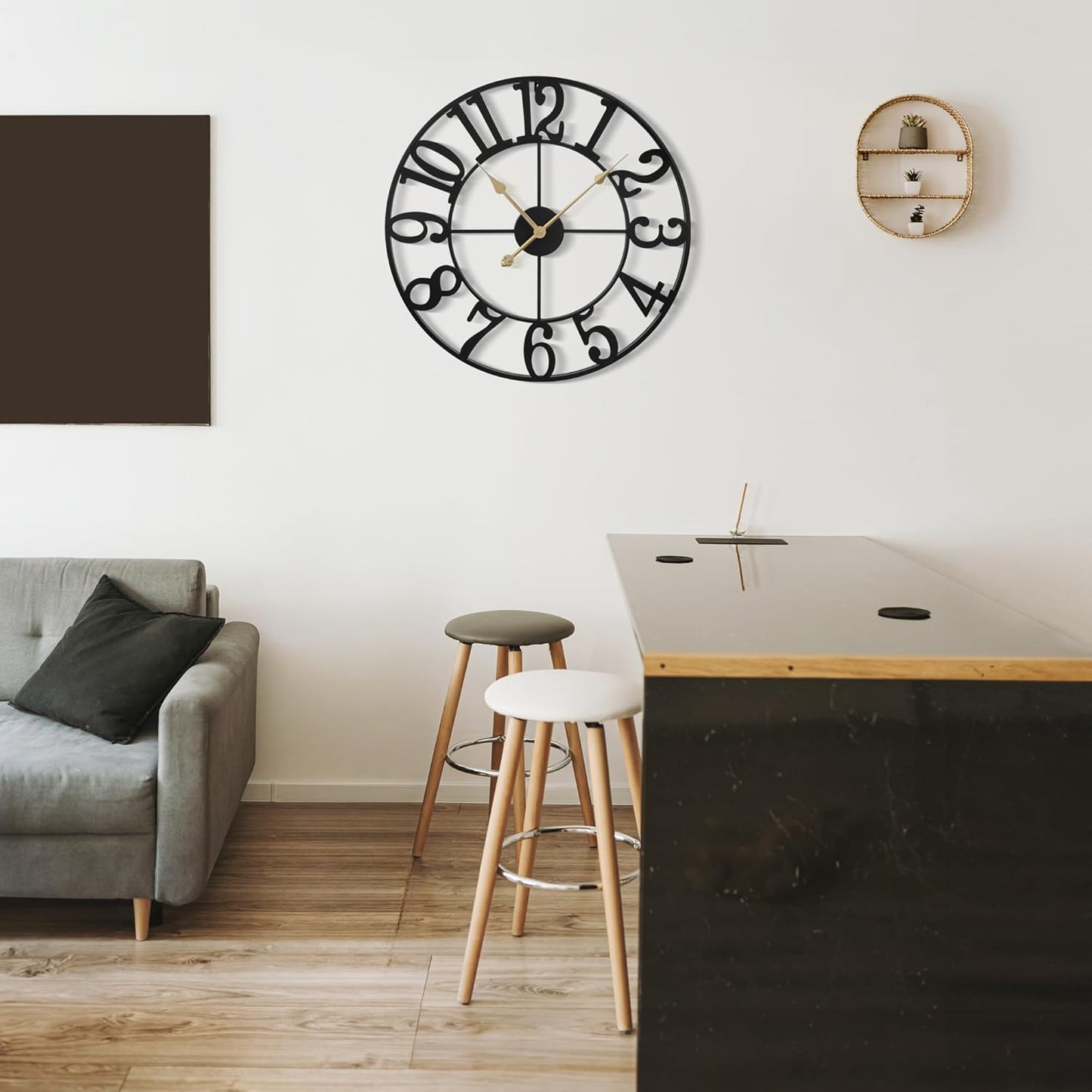 Large Wall Clock for Living Room Decor - 40cm/ 16 Inches Silent Non-Ticking Metal Wall Clocks Battery Operated, Vintage Decorative Modern Wall Clock for Bedroom, Office, Farmhouse Decor