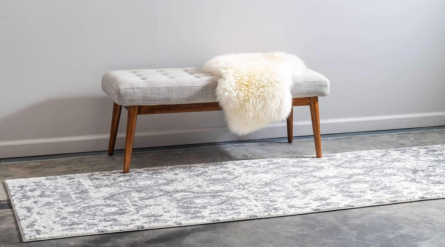 Unique Loom Rosso Collection Vintage, Geometric, Bohemian, Traditional, Distressed, Southwestern Area Rug, 2' 7" x 10' 0", Light Gray/Ivory