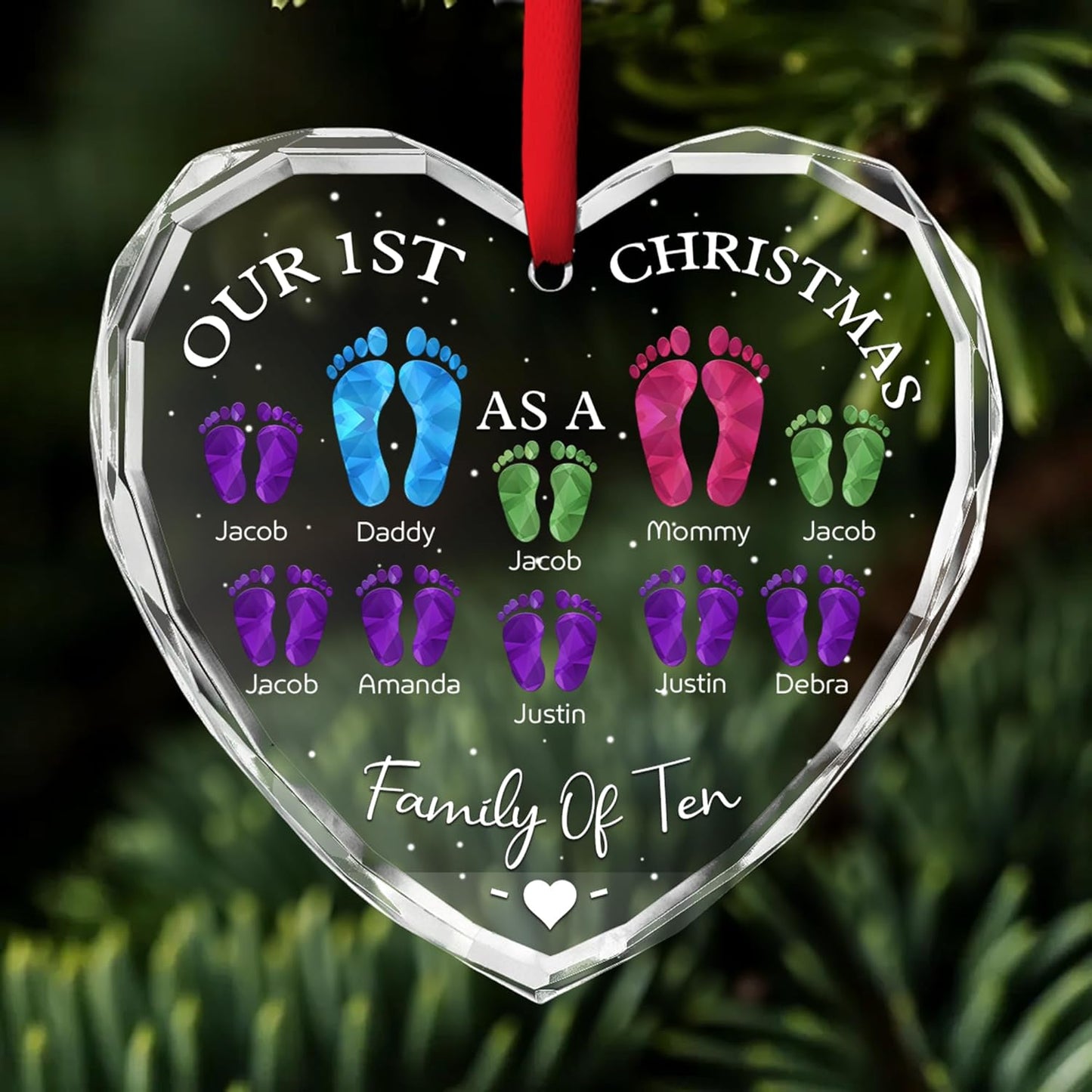 First Christmas As A Family - Personalized Custom Glass Ornament for Family of 10 People and Pets, 1st Xmas Family Ornament 2024 Baby's First Christmas