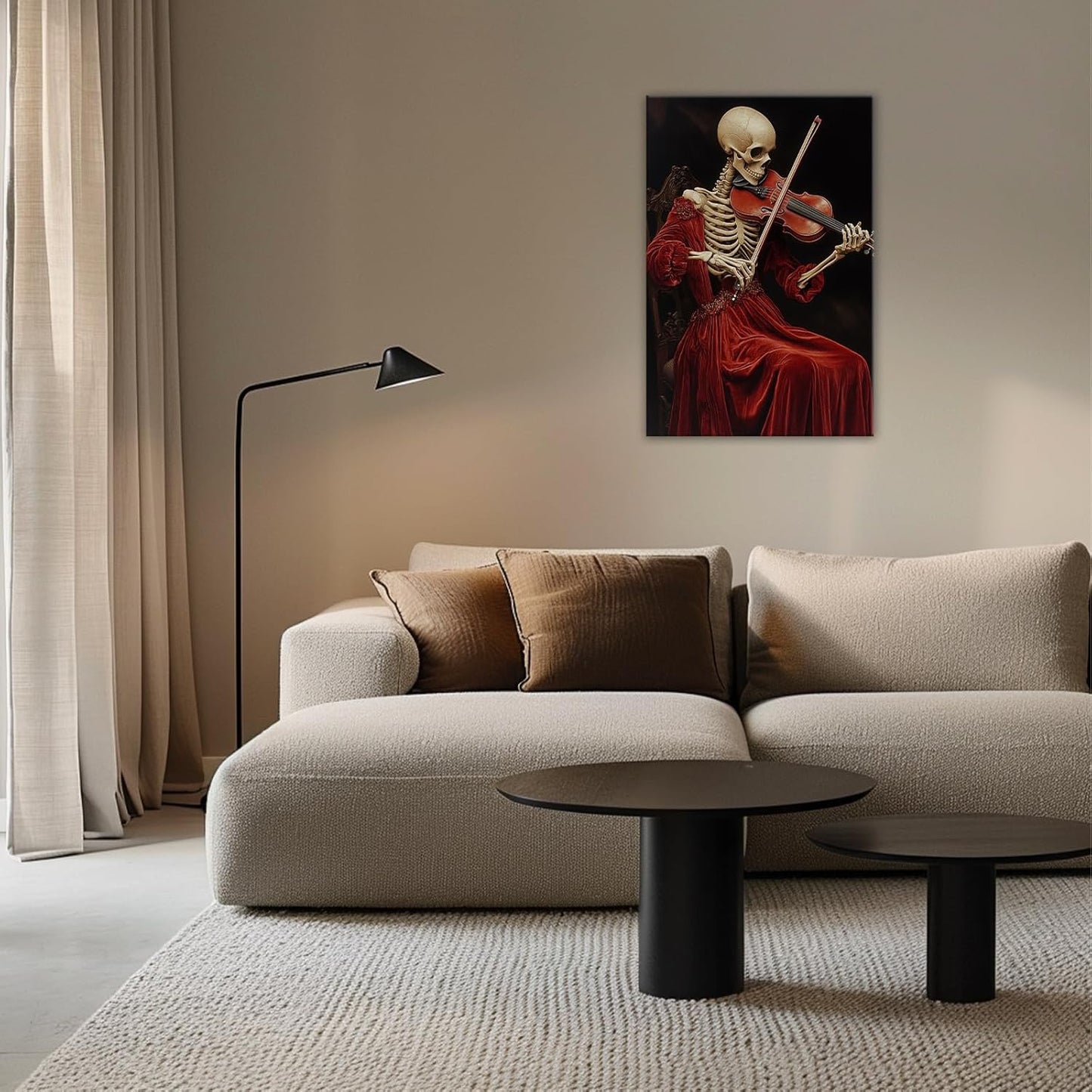 OAAPITI Gothic Skull Violinist Wall Art Macabre Musician Canvas Print Edgy Dark Art Vintage Halloween Decoration for Living Room Bedroom Home Wall Decor(Artwork-9,24"x36")