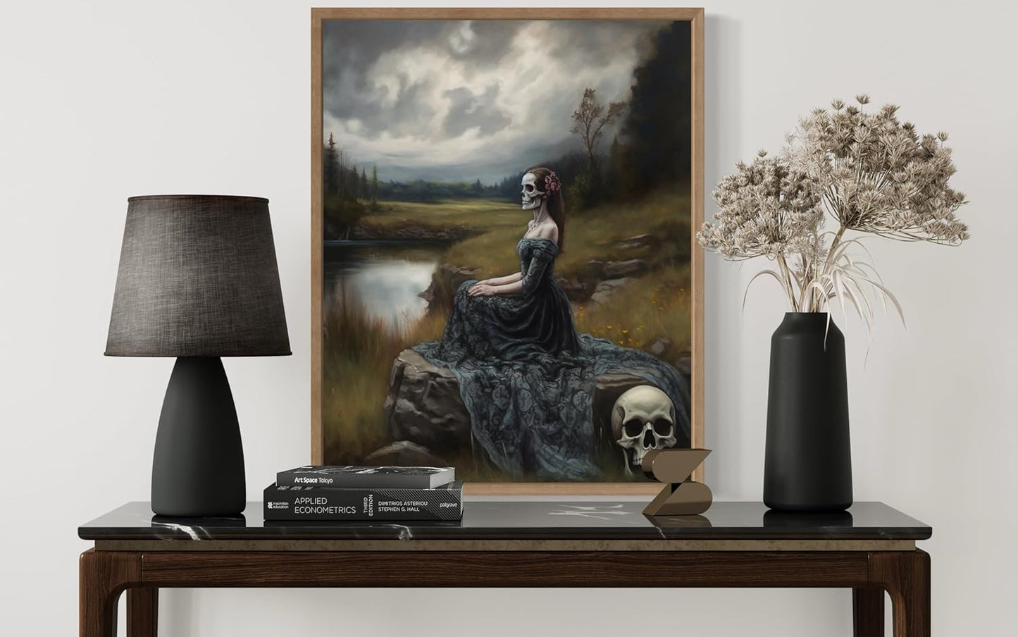 Widow Ghost Poster Art Print, Halloween Scary Vintage Wall Art Academia Spooky Painting Decoration for Horror Prints, Gothic Posters Bedroom Decor 89 (Widow Ghost, 16 x 20 inches, Wood Frame)