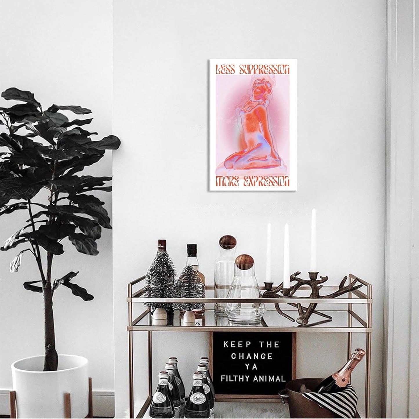 Spiritual Affirmation Art Poster Pink Woman Canvas Wall Art Aesthetic Pictures Sexy Woman Prints Painting Trendy Gradient Aesthetic Wall Decor Living Room Bedroom 24x36in Framed