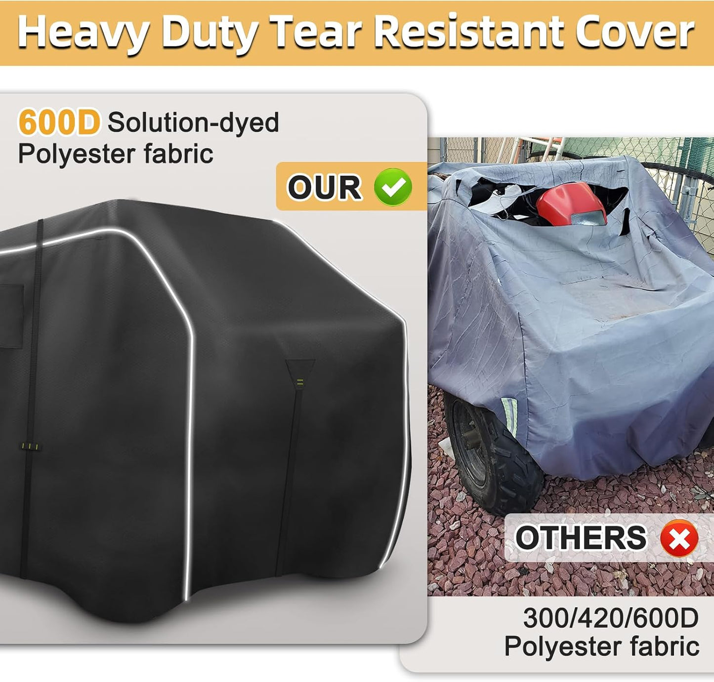 600D ATV Cover - Waterproof & Windproof 4 Wheeler Covers Outdoor Storage, Heavy Duty Quad Wheeler Cover Accessories Fit for Polaris Yamaha Suzuki Honda, 95" L * 50" W * 48" H, Black