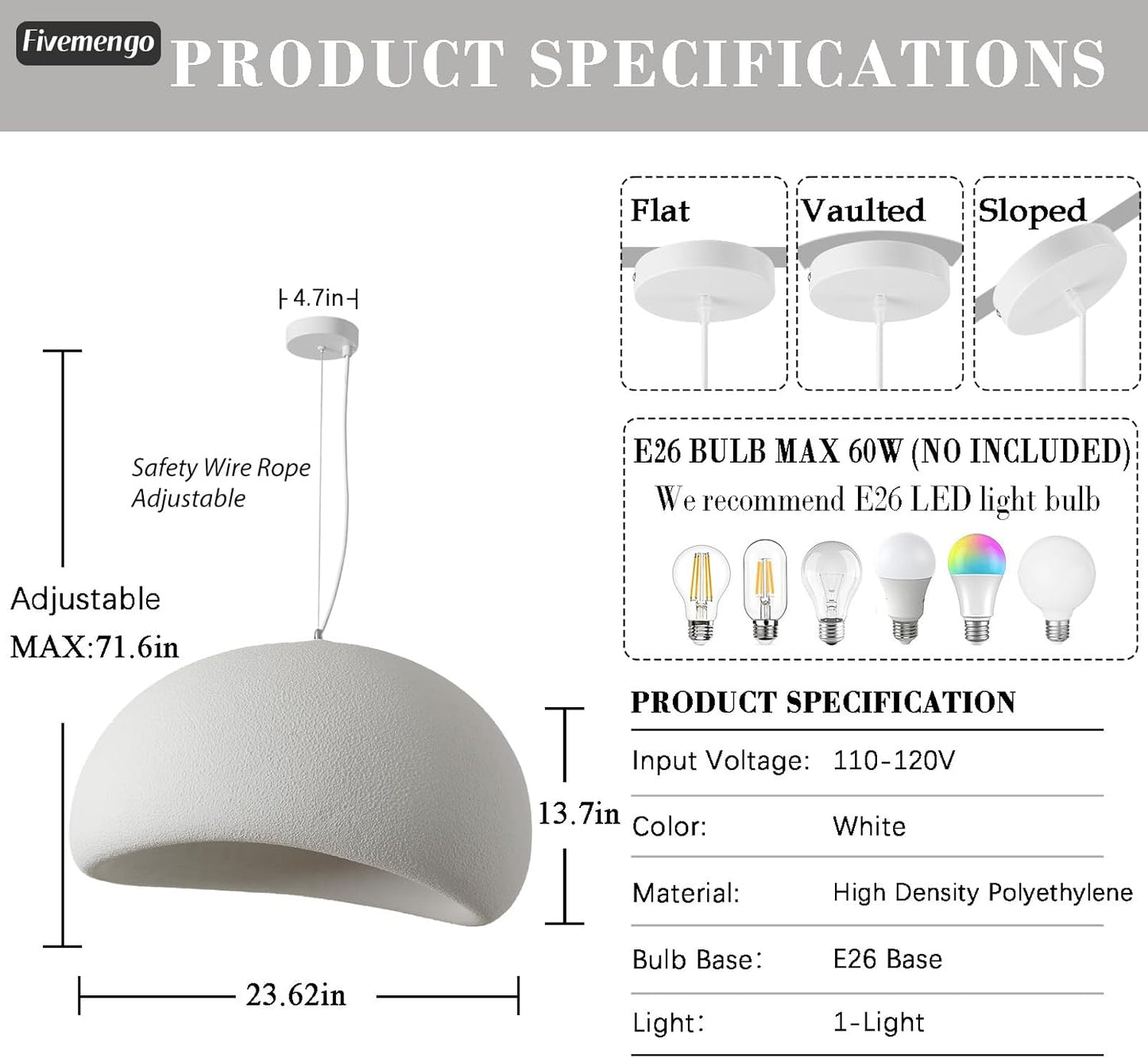 23.6in Large Wabi Sabi Pendant Lights Kitchen Island Lighting Fixture Ceiling Mount White Modern Japanese Lamp Japandi Chandelier for Dining Living Room Bedroom Restaurant Hanging Lamp