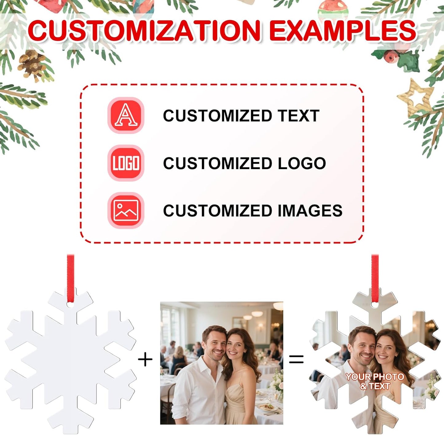 Personalized Photo Christmas Ornaments Double-Sided Metal Custom Picture Christmas Ornament 2024, Customized Xmas Tree Decorations Memorial Gifts for Kids Couples Family Friends Pet