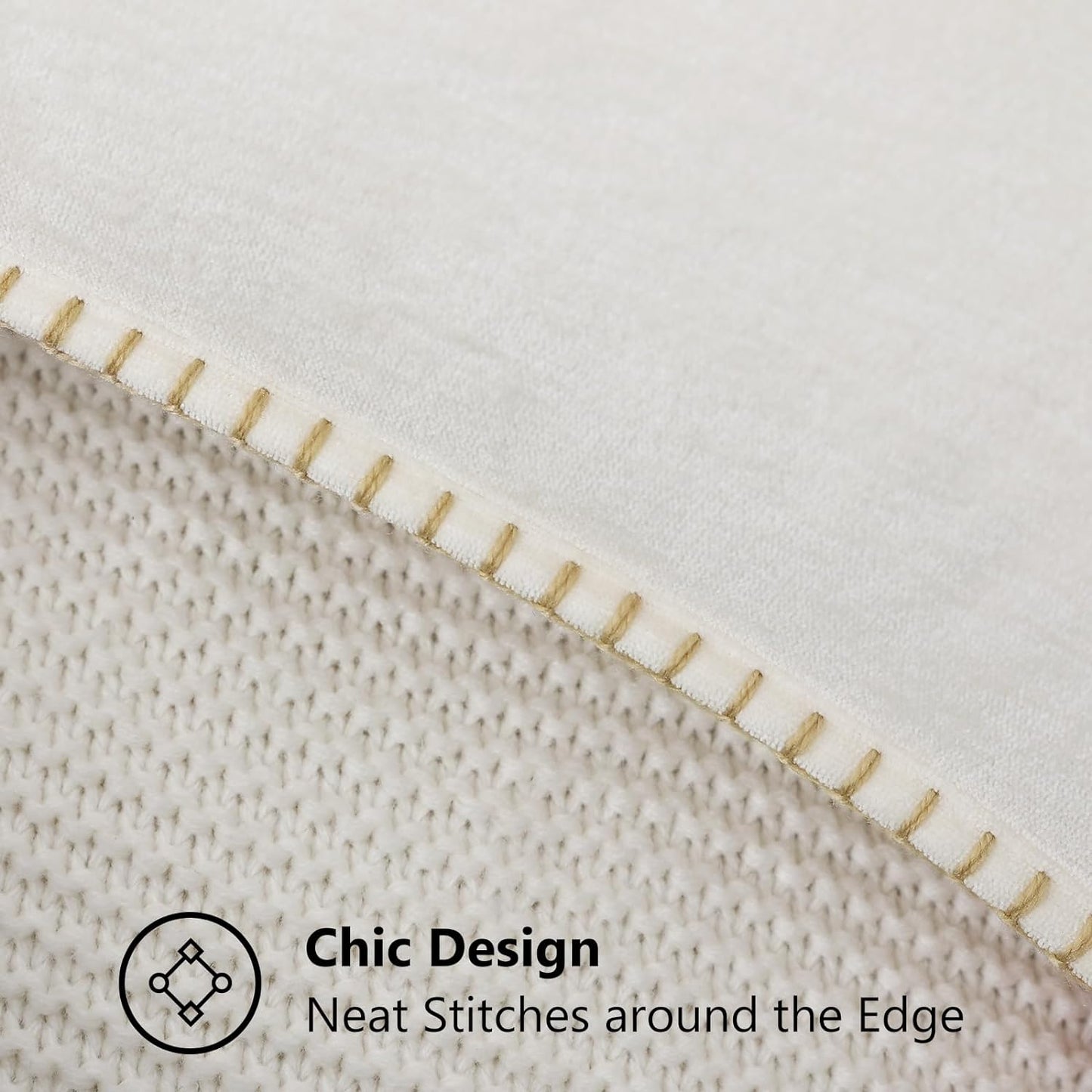 decorUhome Chenille Soft Throw Pillow Covers 26x26 Set of 2, Farmhouse Velvet Neutral Decorative Euro Pillow Covers with Stitched Edge for Couch Sofa Bed Home Decor, Cream White