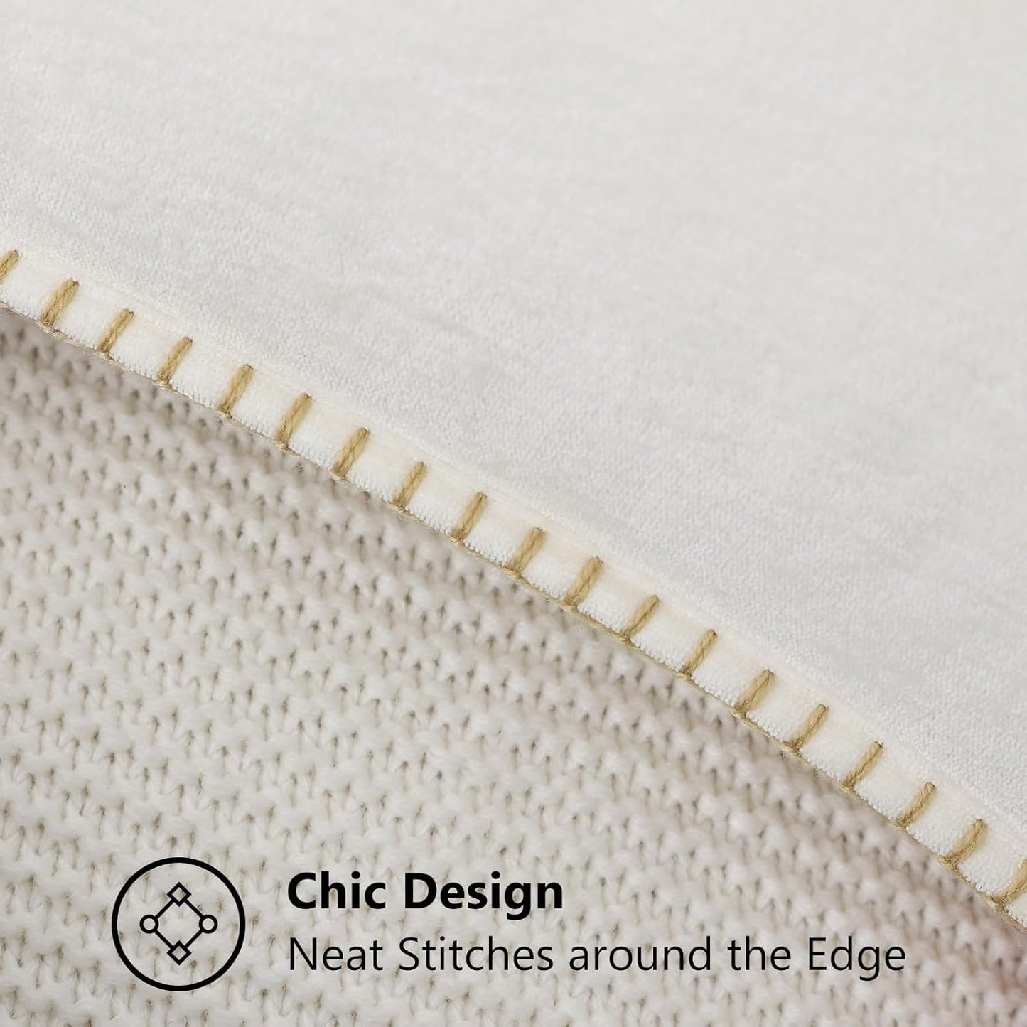 decorUhome Chenille Soft Throw Pillow Covers 20x20 Set of 2, Farmhouse Velvet Neutral Decorative Euro Pillow Covers with Stitched Edge for Couch Sofa Bed Home Decor, Cream White