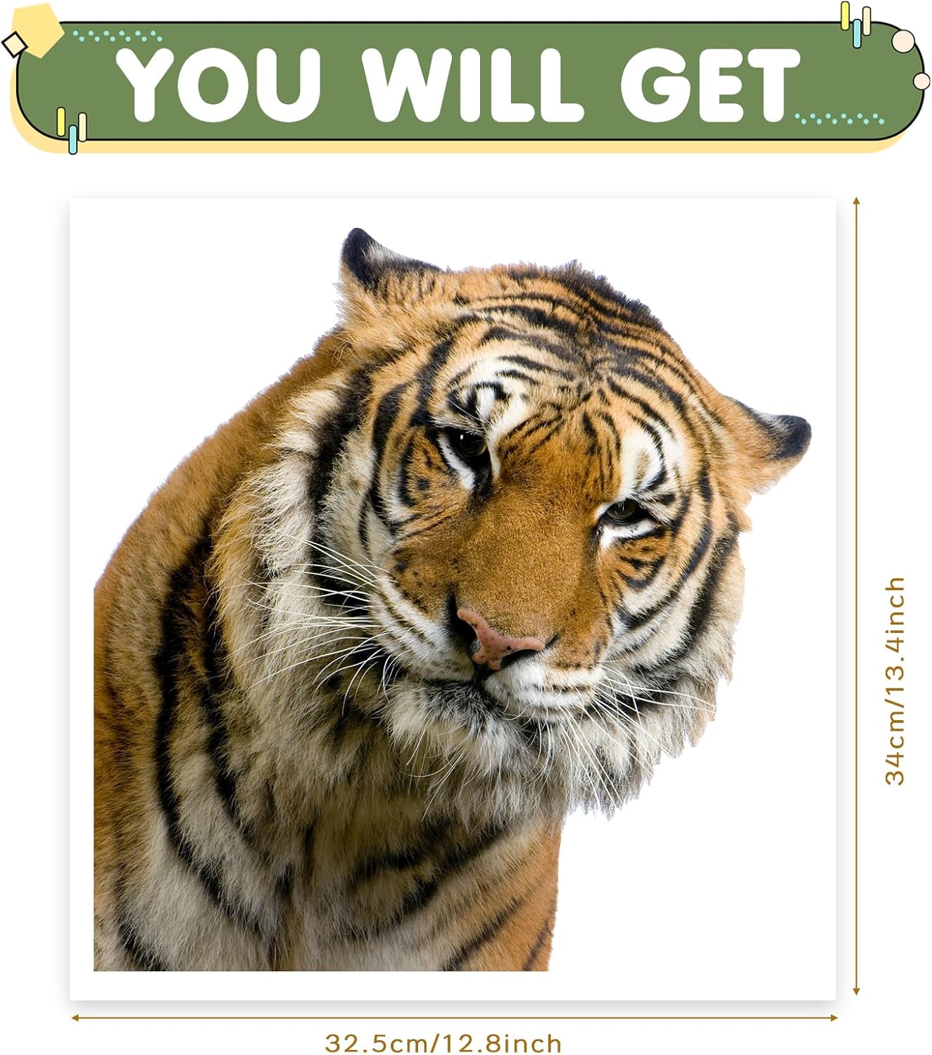 Gentle Tiger Wall Stickers & Decals - Peel & Stick, Removable Funny Tiger Window Stickers for Farmhouse Bedroom, Living Room & Shop Windows