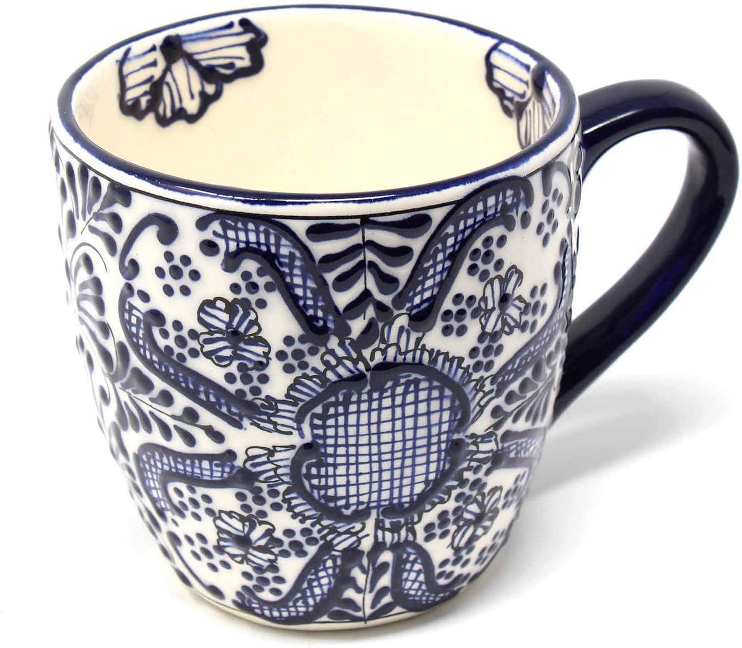 Encantada Handmade Hand-Painted Authentic Mexican Pottery Mugs (1-Pack, Cobalt Blue Flower)