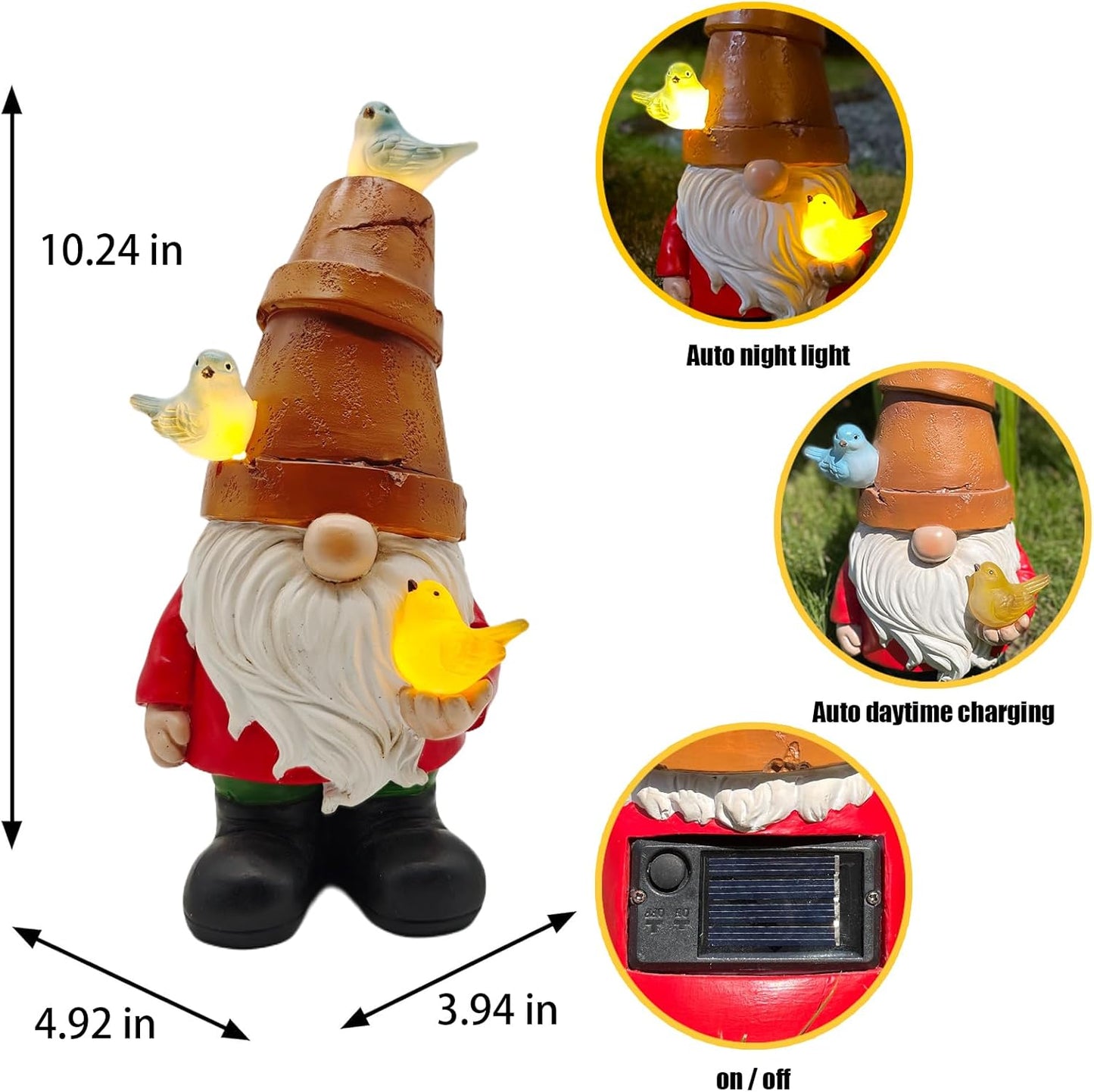 COWOS Solar Garden Figurine, Cute Resin Gnome Sculpture, Garden Statues Outdoor Decor, Funny Gnome Gift Sculpture Decoration for Home Patio Yard Lawn Porch Ornament