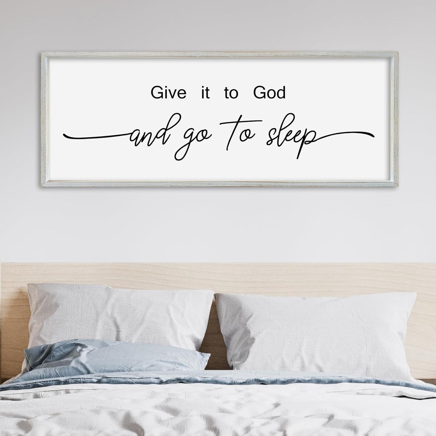 SRSZHIYUE Give It To God And Go to Sleep Sign Wall Decor 32"×12" for Master Bedroom Above Bed Guest Room Over Art Decoration (White)