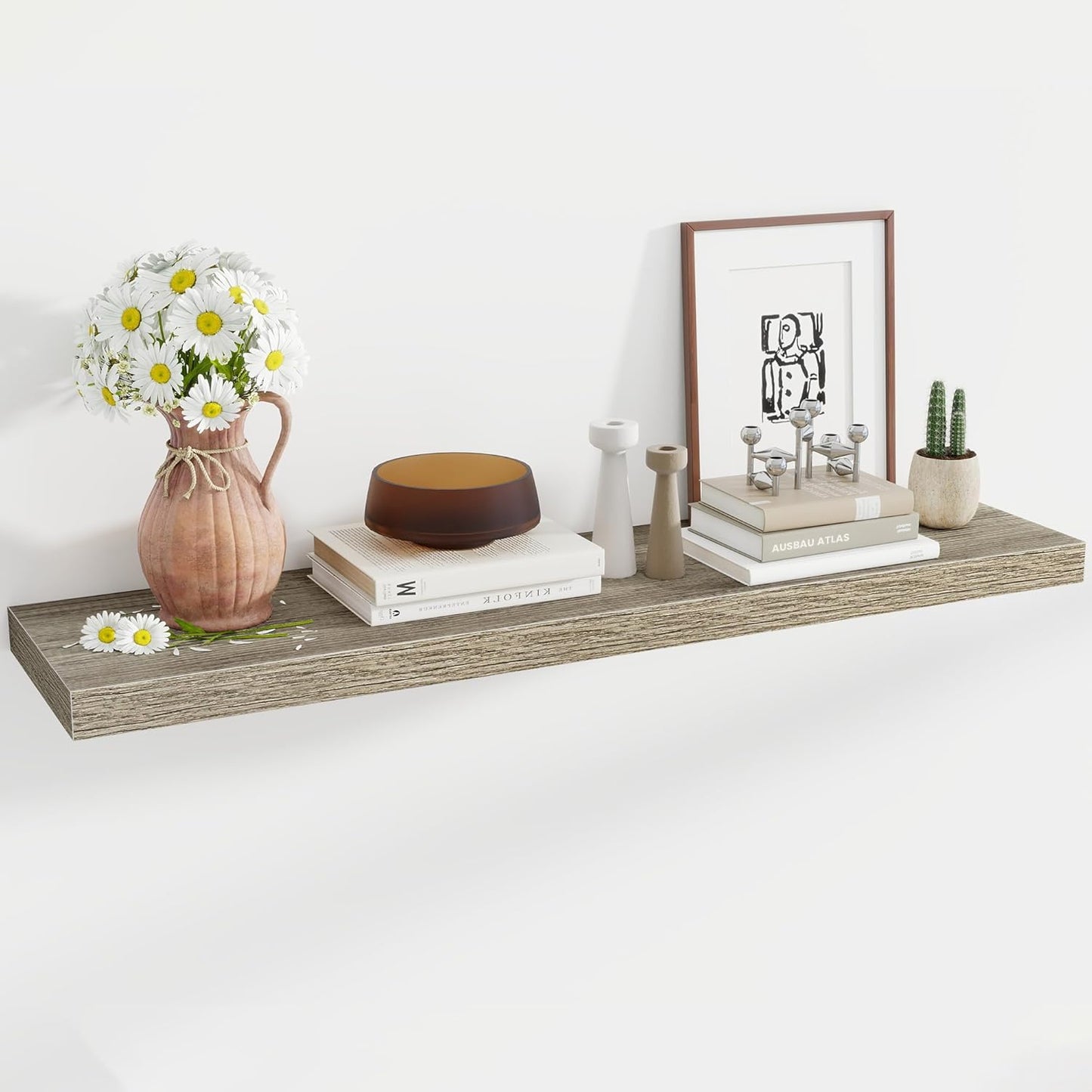 48 Inch Floating Shelves, 12 Inch Deep Floating Shelves for Wall, Floating Shelf with Invisible Brackets, 12 inch Deep Wall Shelves for Bathroom, Bedroom, Living Room, Vintage Gray Oak