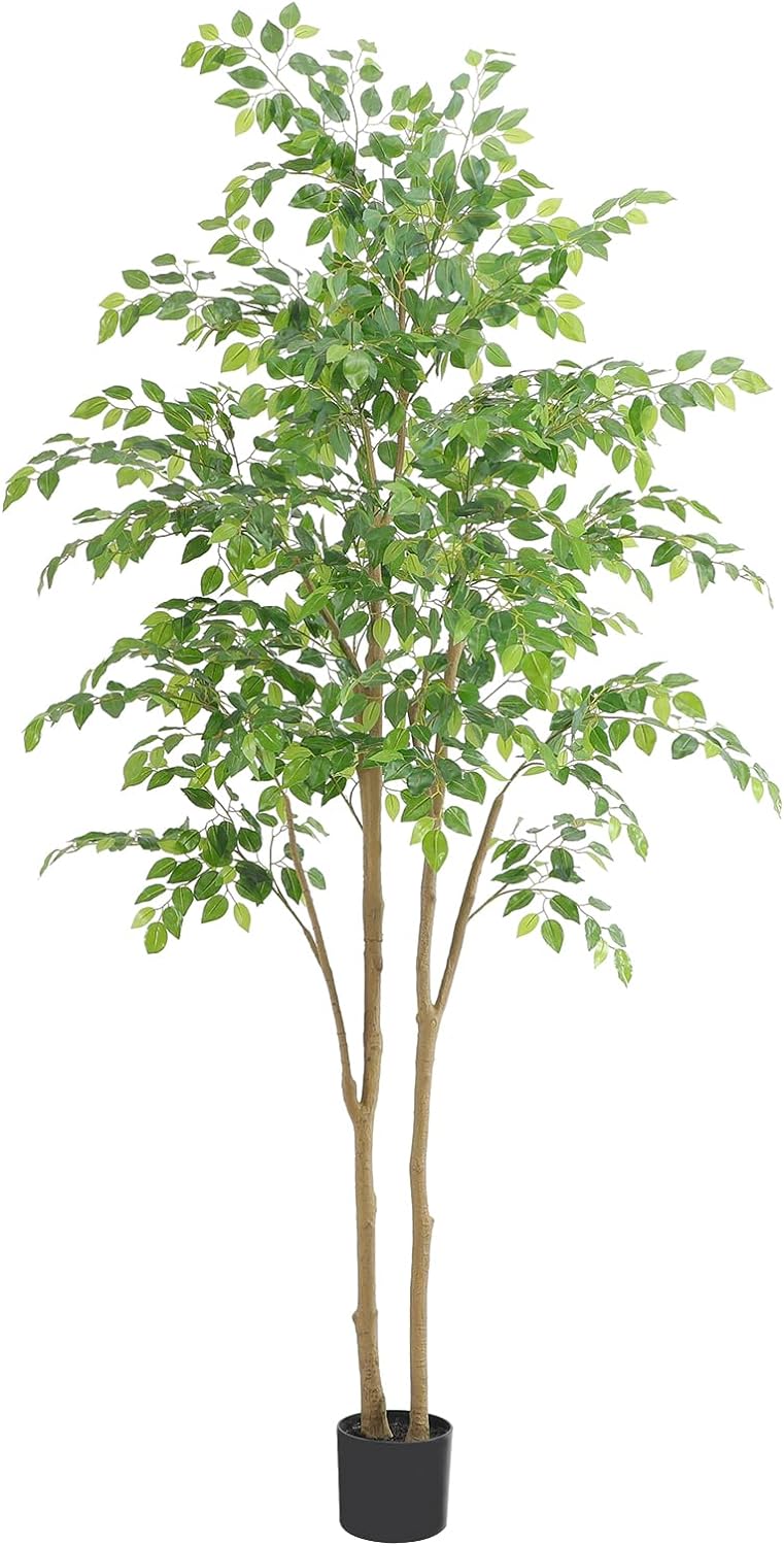 Tall UV Resistant Ficus Tree Artificial，7ft(84in) Realistic Texture Potted Faux Ficus Tree， Fake Trees Indoor Outdoor for Home Office Living Room Bedroom Foyer Porch Decor.
