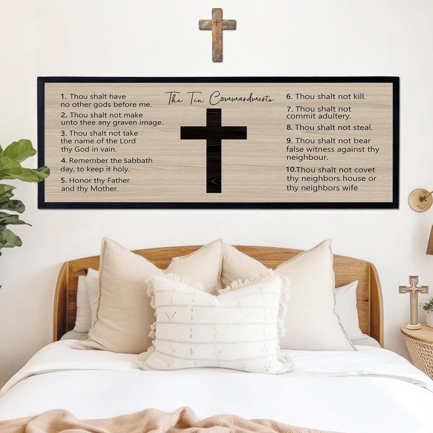 Ten Commandments Rustic Bible Verse Framed Wall Art 40" x 15" Black Religious Christian Slogan Representing God Jesus Christ Prayer Vintage Holy Inspirational Catholic Scripture Decor