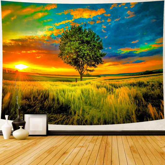 Delur Sunset Tree of Life Tapestry Forest Nature Landscape Wall Hanging Tapestry Scenic Tree Woodland Natural Sunrise Headboard for Bedroom Living Room Home Decor (59.1" x 78.7")