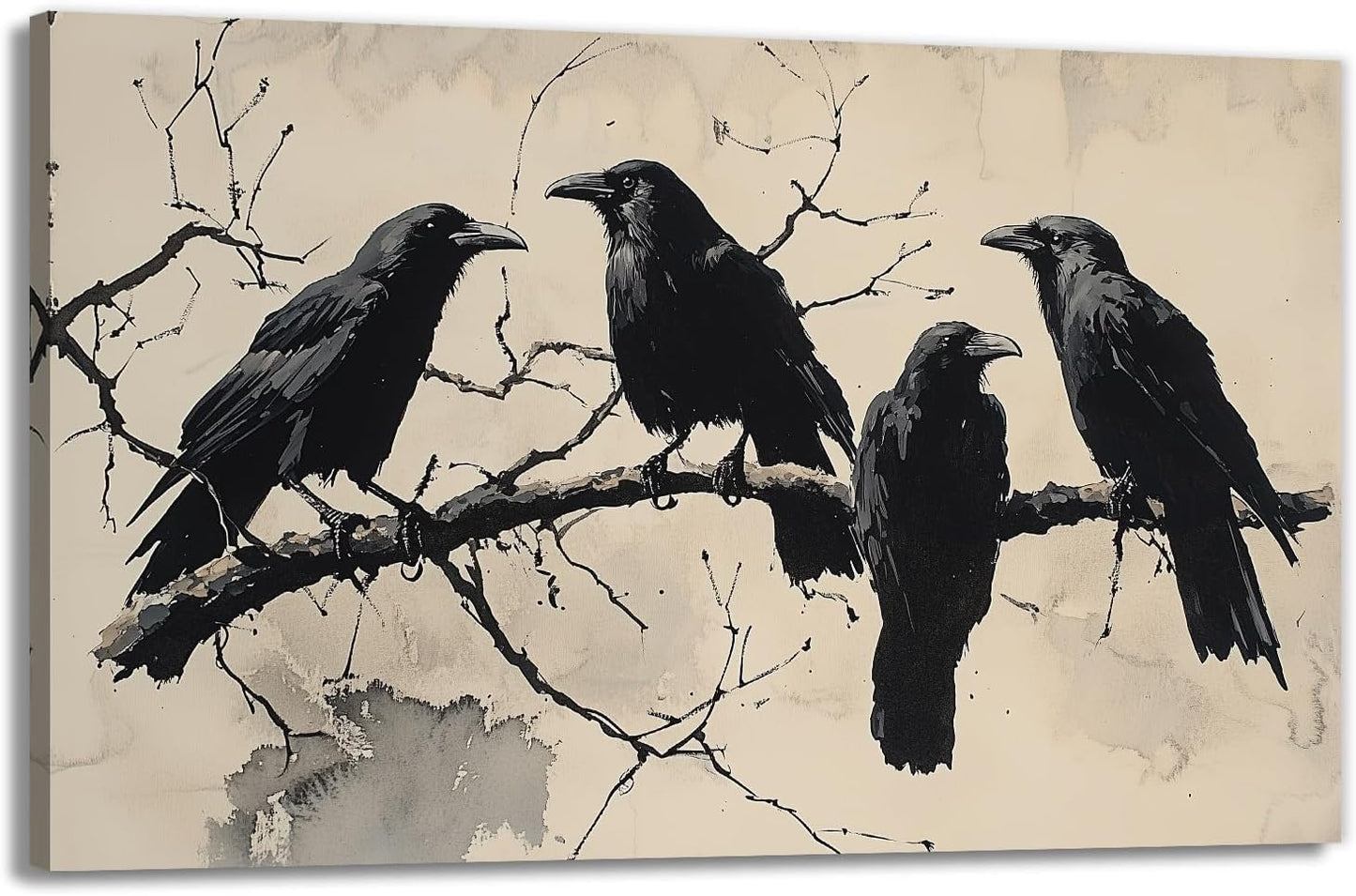 OAAPITI Birds Canvas Wall Art Black Couple Crow Picture Print Vintage Gothic Raven Artwork for Living Room Halloween Home Wall Decor(Artwork-9,28"x42")