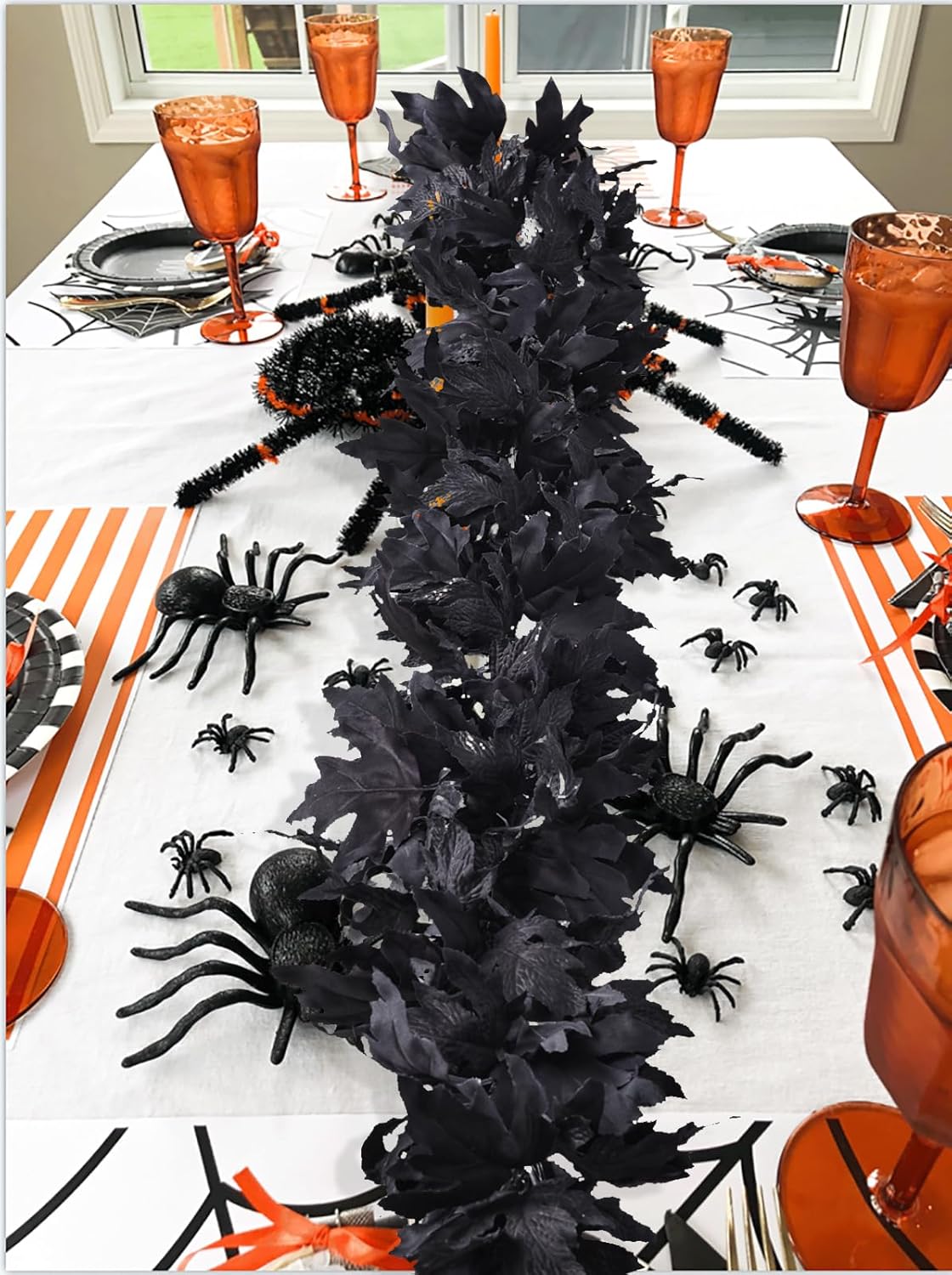 DearHouse 2 Pack Fall Maple Leaf Clearance, 5.9Ft/Piece Halloween Maple Foliage Garland Black Autumn Decor for Home Fireplace Party (Black)