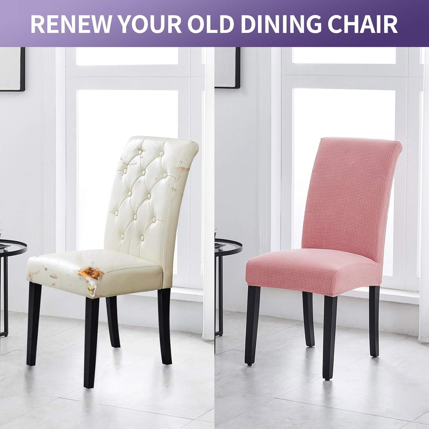 Joccun Chair Covers for Dining Room Set of 8, Dining Chair Slipcovers Stretch Dining Room Chair Covers Seat Protector,Washable Parsons Chair Cover for Home,Hotel,Banquet(Dusty Pink,8 Pack)