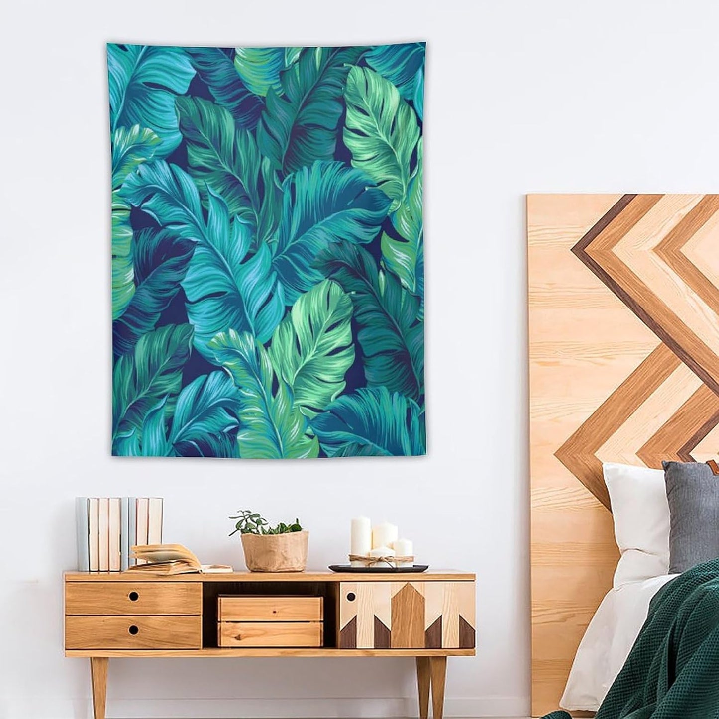 ICMOLYYENLO Tropical Green Plant Tapestry, Green Palm Leaves Natural Landscape Print Wall Tapestry for Bedroom Living Room Dormitory 60x80 Inch