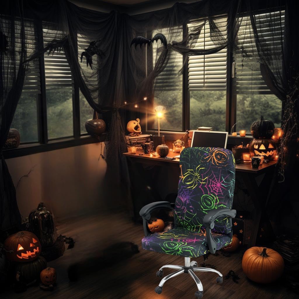 Halloween Office Chair CoversHorror Bloody Handprints Footprints on White Horror Theme Print Stretchable Slipcover for Modern Simplism Style High Back Boss Chair(No Chair) (Halloween06, M)…