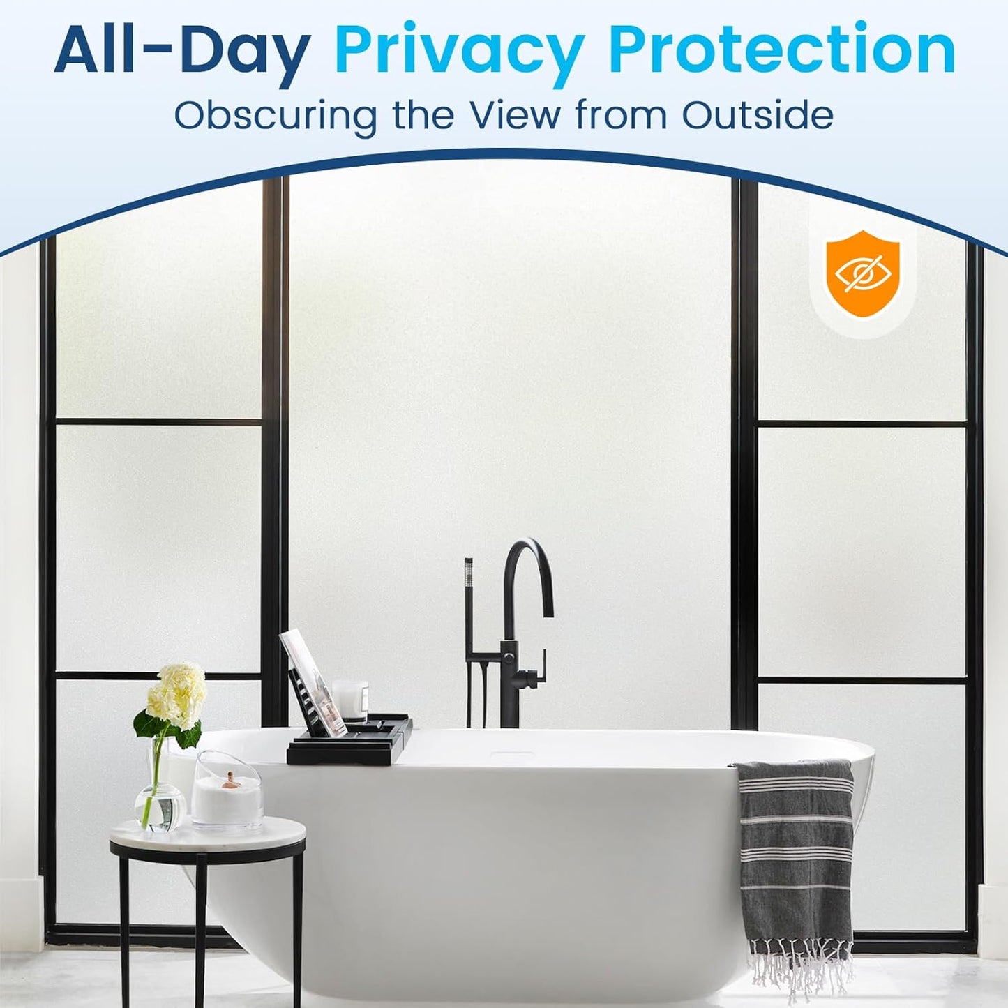 DOWELL Window Privacy Film, Frosted Glass Window Film, Static Cling Non-Adhesive Glass Clings, Sun Blocking Opaque Door Coverings, Reusable Door Sticker for Bathroom Home Office, White, 23.6" x 157.5"