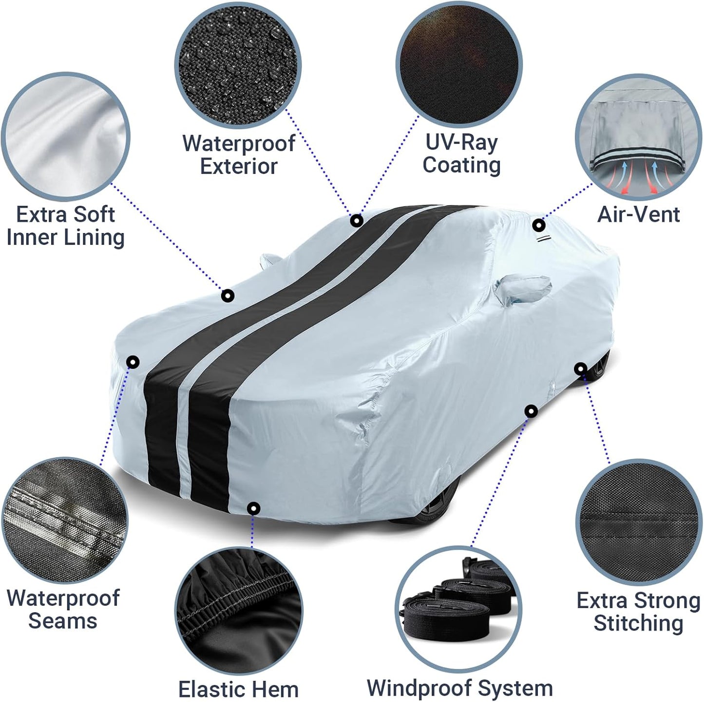 iCarCover Custom Car Cover for Chevy Master (1933-1942) Waterproof All-Weather Rain Snow UV Sun Protector Full Exterior Indoor Outdoor Car Cover (Stripe - Gray/Black)